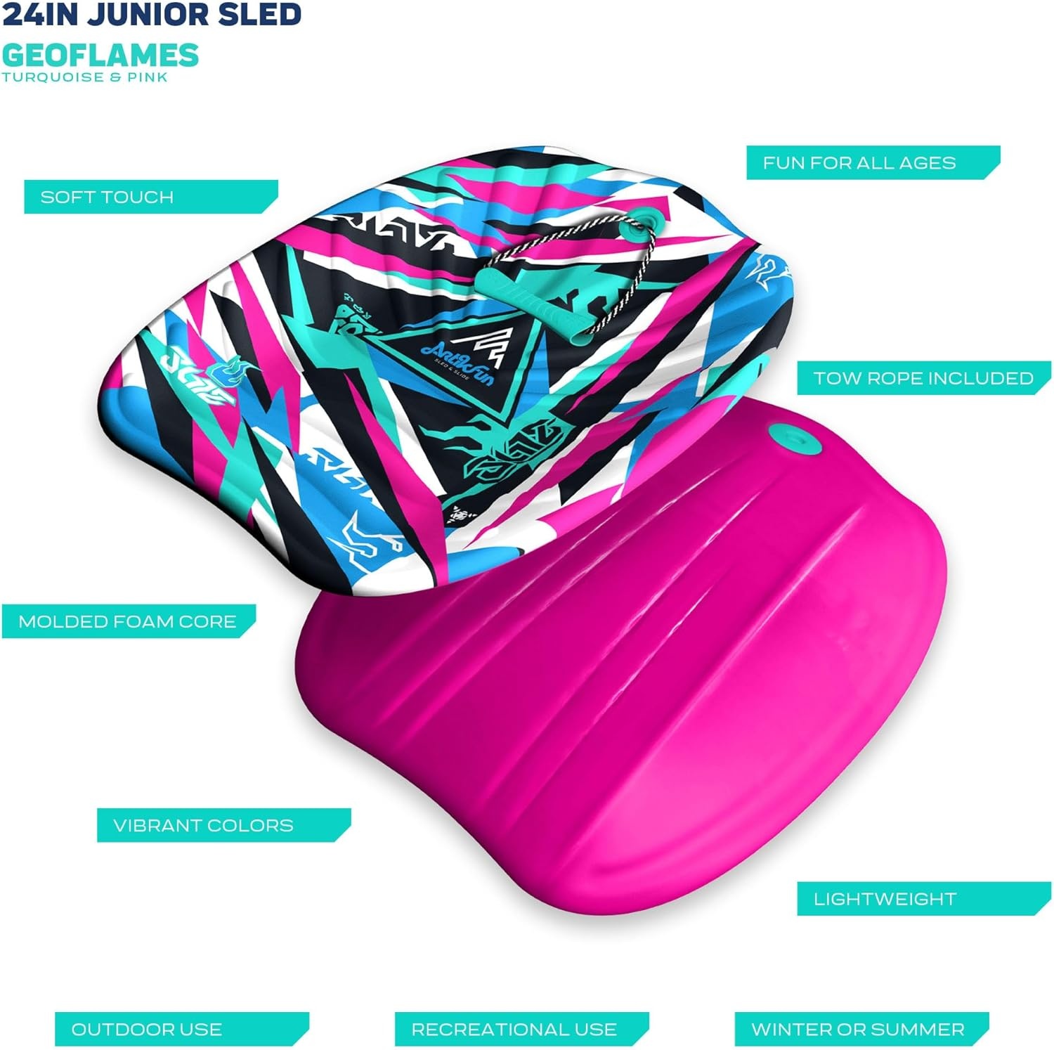 Snow Artikfun 24in Junior Sled Pink(Turquoise Pink)