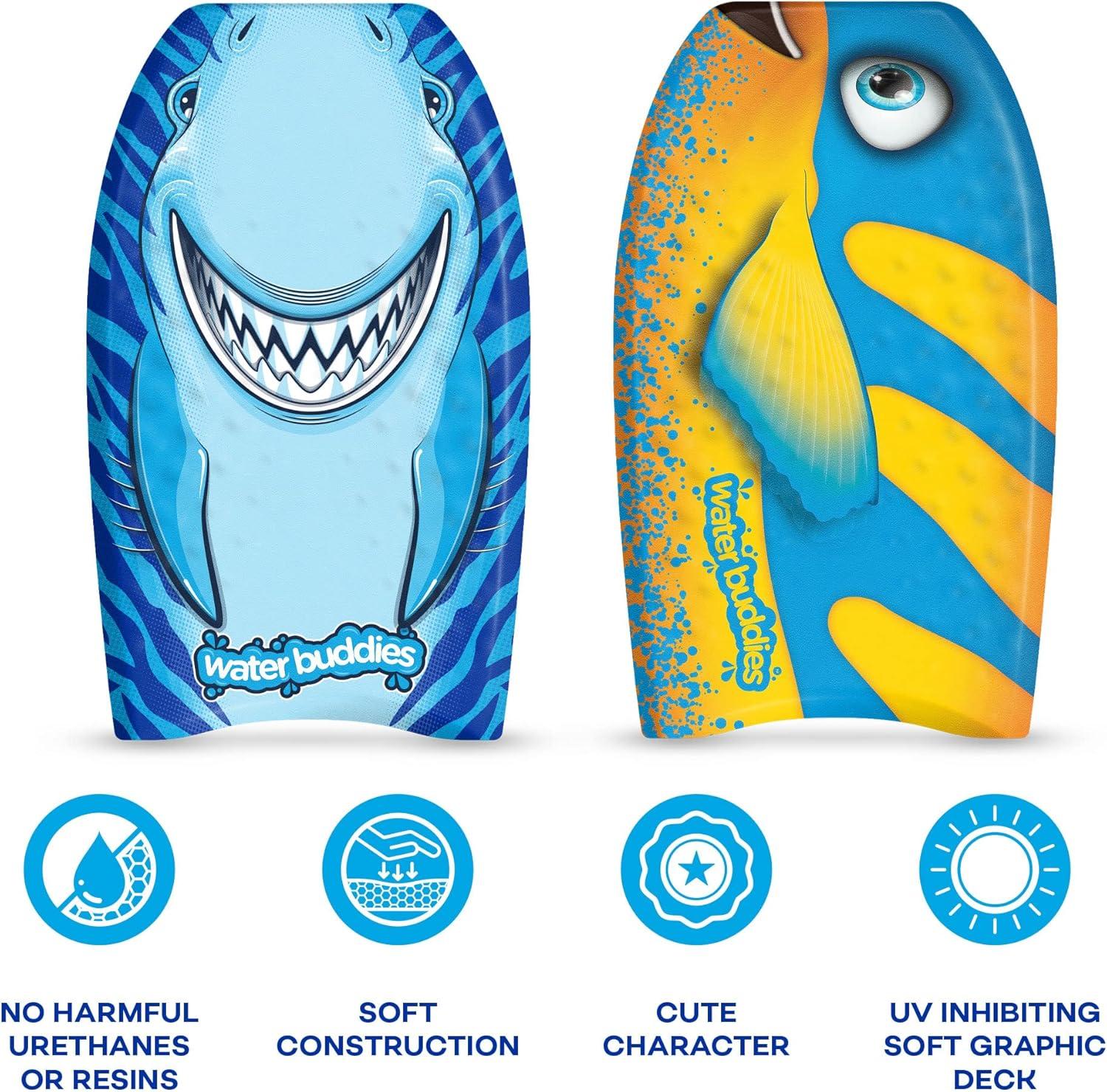 Water Buddies 22in Mini Bodyboard 2-Pack // Foam Wax Free Soft Kickboard Bodyboard for Adults and Kids of All Levels