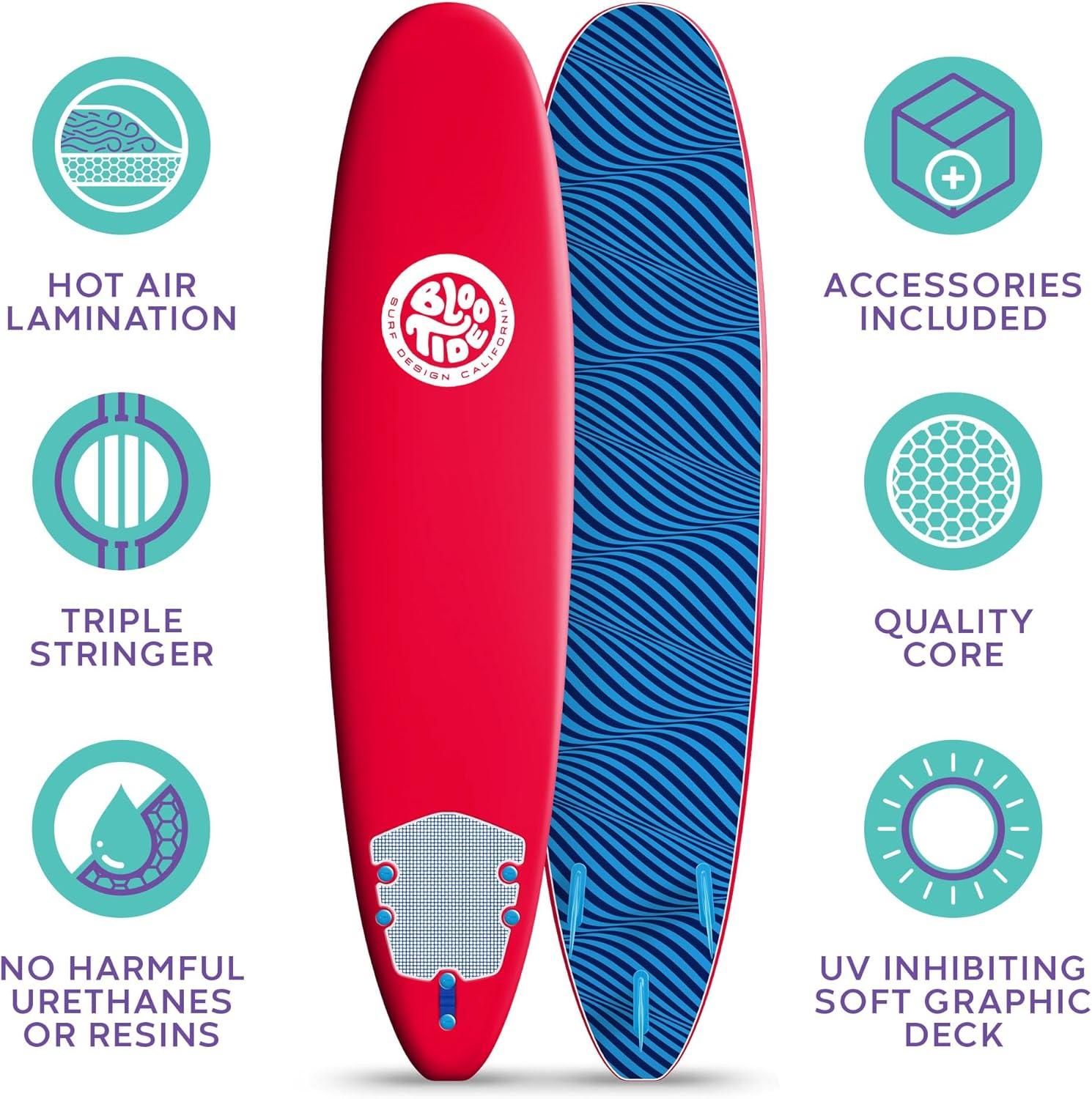 Bloo Tide 8ft Surfboard Soft top Red with Blue Wavizm Design Bottom Graphic