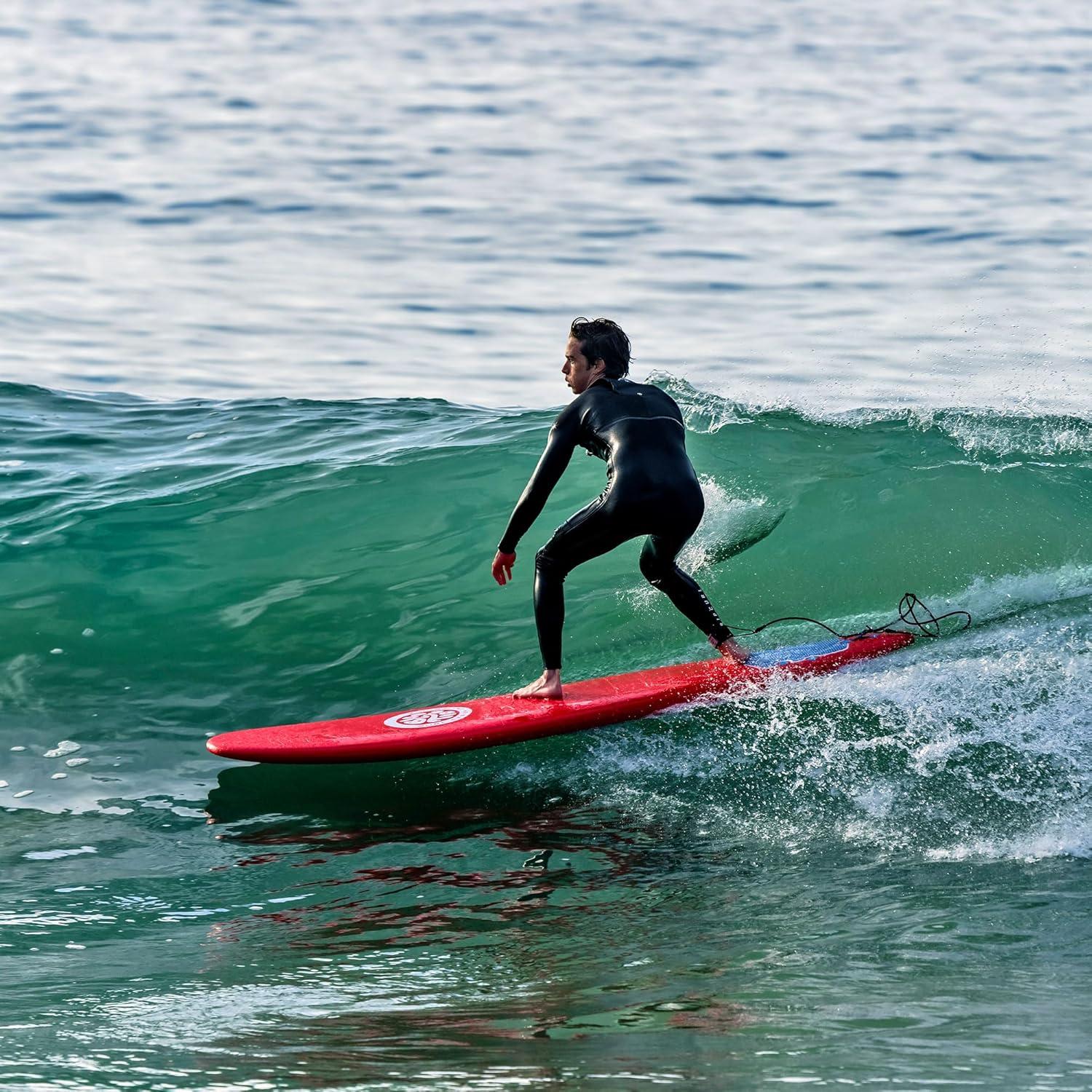 Bloo Tide 8ft Surfboard Soft top Red with Blue Wavizm Design Bottom Graphic