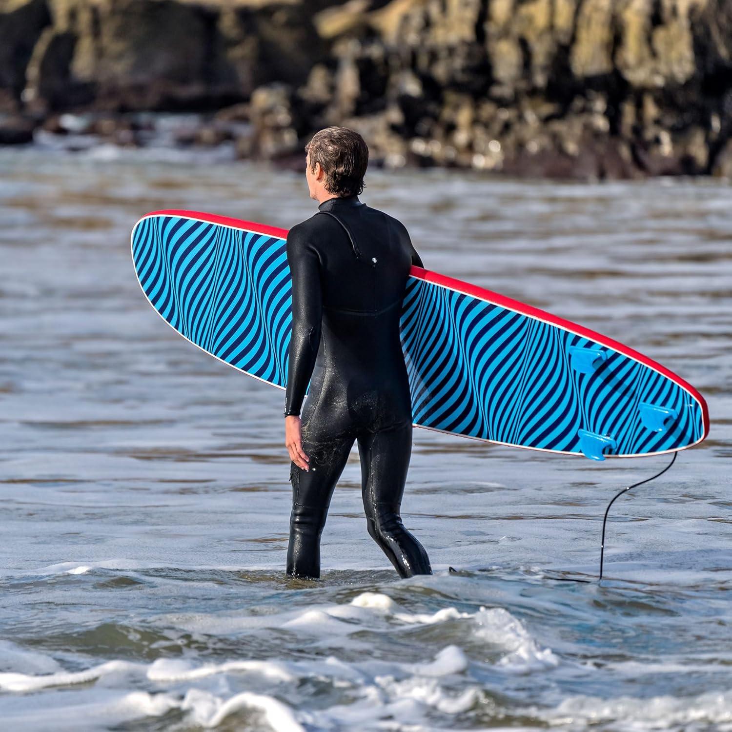 Bloo Tide 8ft Surfboard Soft top Red with Blue Wavizm Design Bottom Graphic
