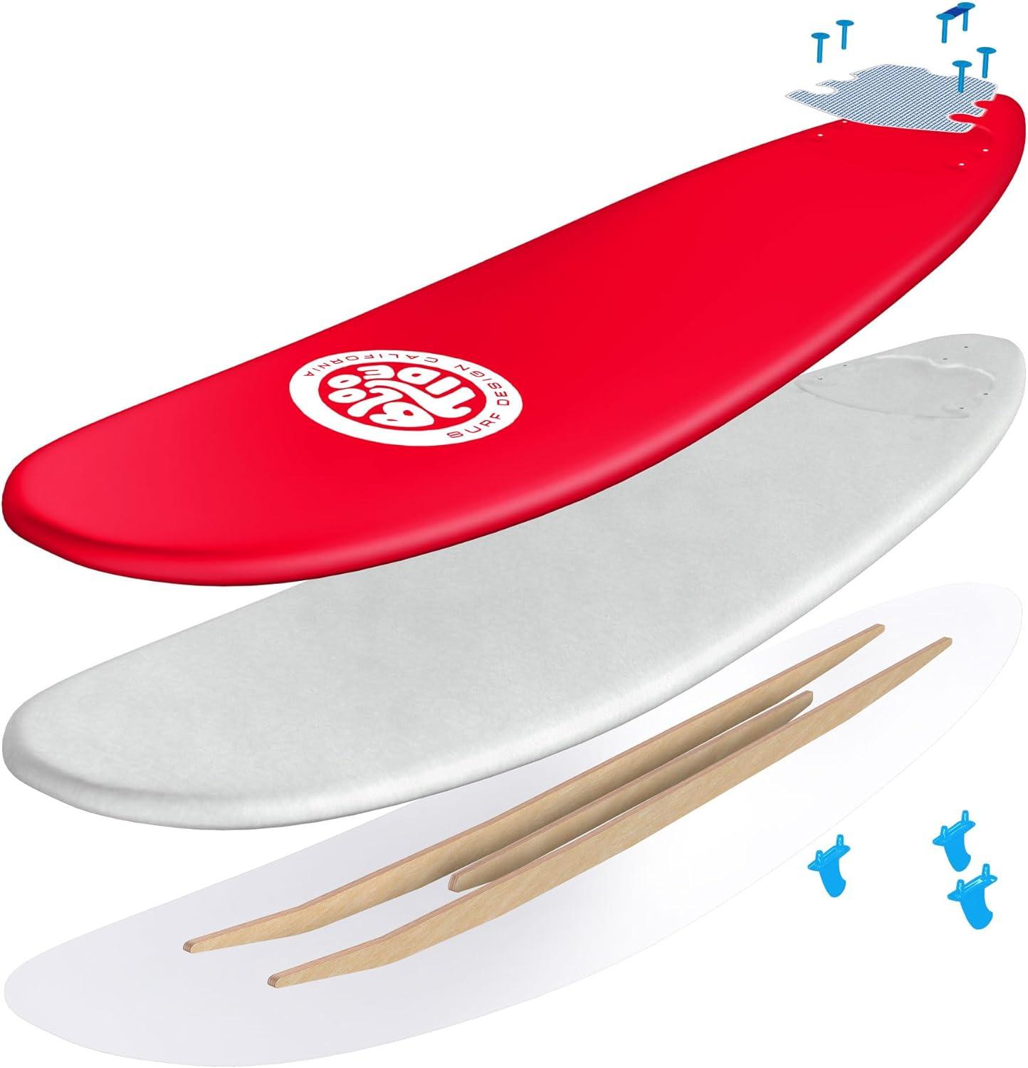 Bloo Tide 8ft Surfboard Soft top Red with Blue Wavizm Design Bottom Graphic