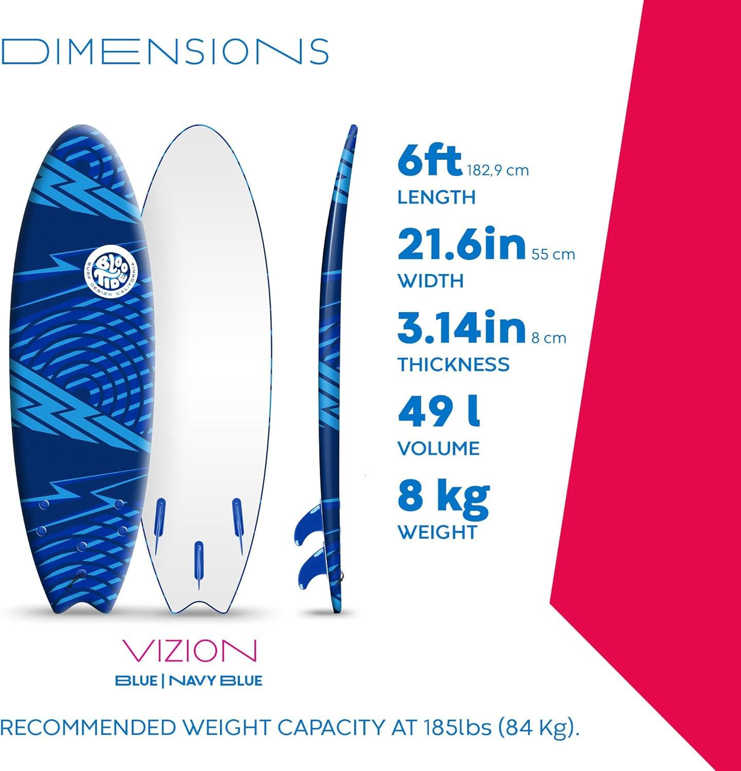 Bloo Tide 6’ Swallow Tail Soft Surfboard(blue)