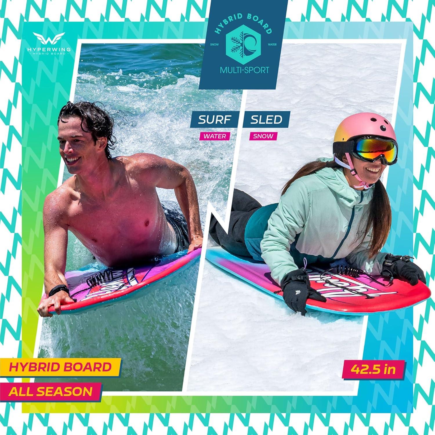 42.5in Hybrid Alendec All Season Board for Snow & Water Multi-Sport Snow SLED | Bodyboard with Leash Cord
