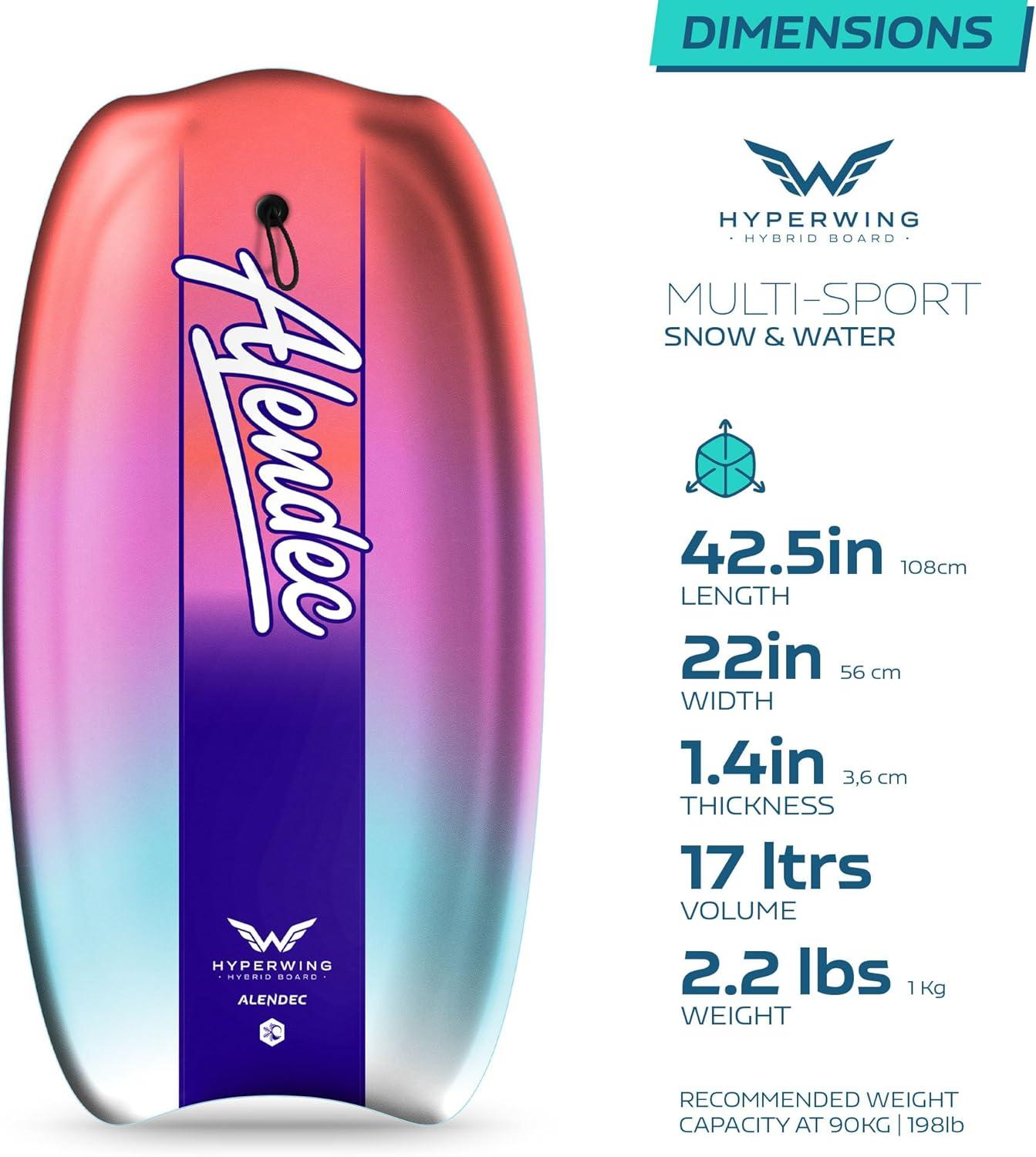 42.5in Hybrid Alendec All Season Board for Snow & Water Multi-Sport Snow SLED | Bodyboard with Leash Cord