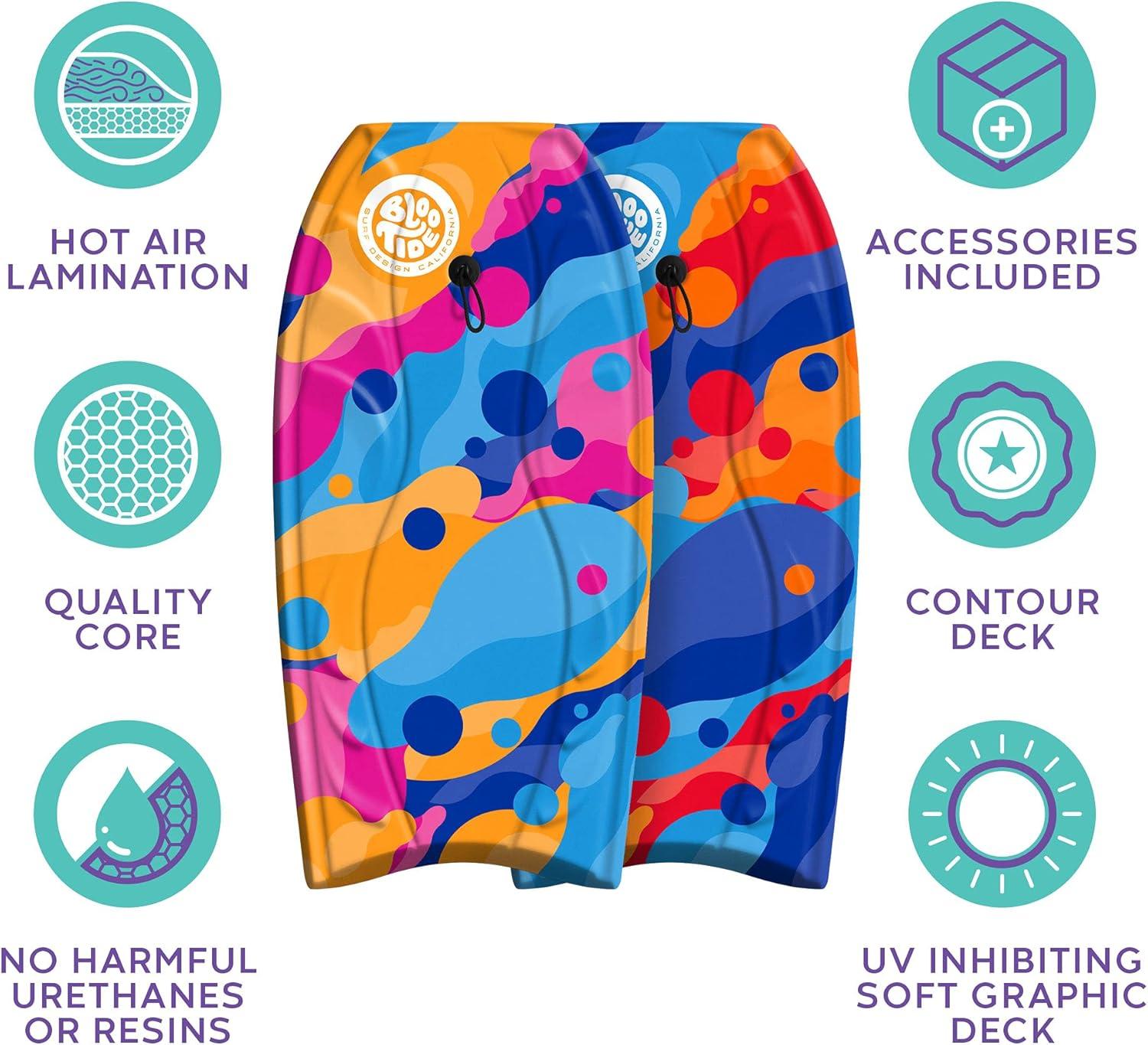 Bloo Tide Foam Bodyboard 40″ | Bodyboards for Recreational Beginners and All Surfing Levels | Contoured Deck and Channel Bottom | for Lake Pool Ocean Beach Wave Riding 2 Pack