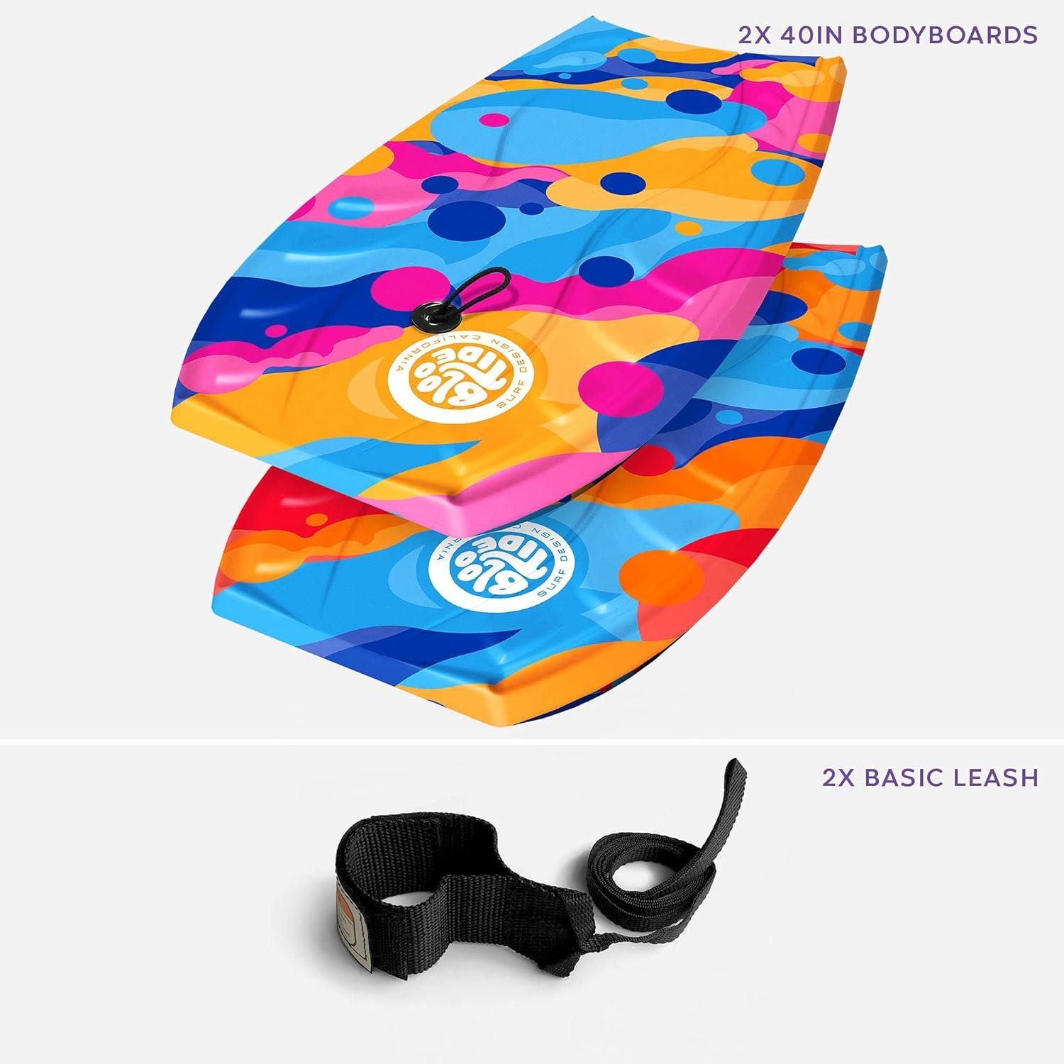 Bloo Tide Foam Bodyboard 40″ | Bodyboards for Recreational Beginners and All Surfing Levels | Contoured Deck and Channel Bottom | for Lake Pool Ocean Beach Wave Riding 2 Pack