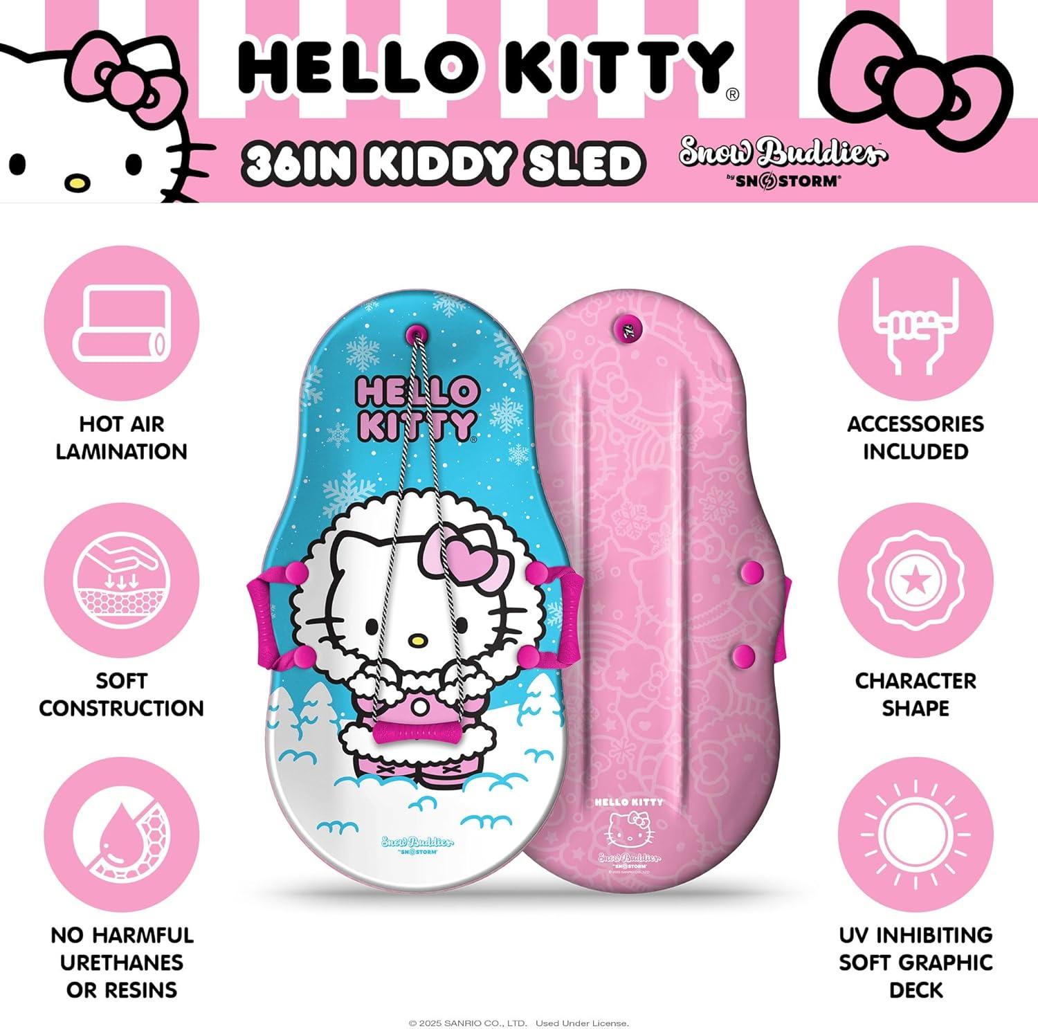 Hello Kitty and Snow Buddies by Sno-Storm 36in Kiddy Sled 2PK with Handles and Tow Rope