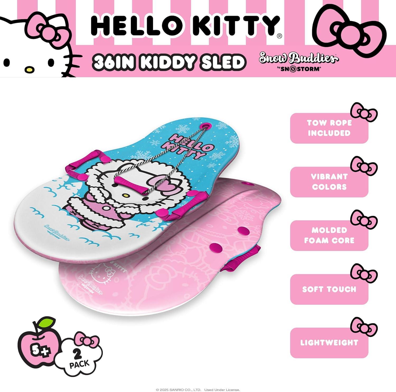 Hello Kitty and Snow Buddies by Sno-Storm 36in Kiddy Sled 2PK with Handles and Tow Rope