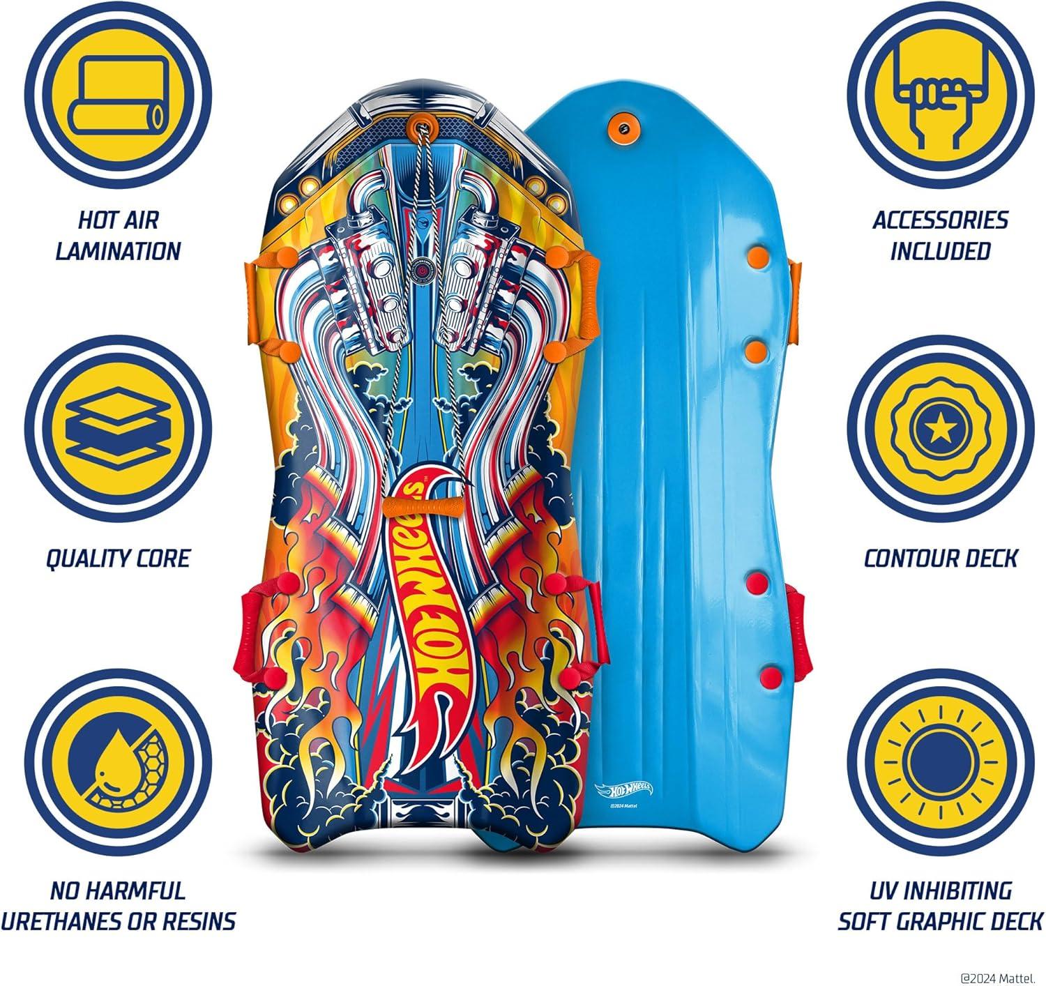 Hot Wheels Premium Foam Snow Sled with Sound Effect by Artikfun | Includes Motion Activated Sound Effect | Tow Rope and Handles | Outdoor use for Winter or Summer | 50in-127cm Design Length |