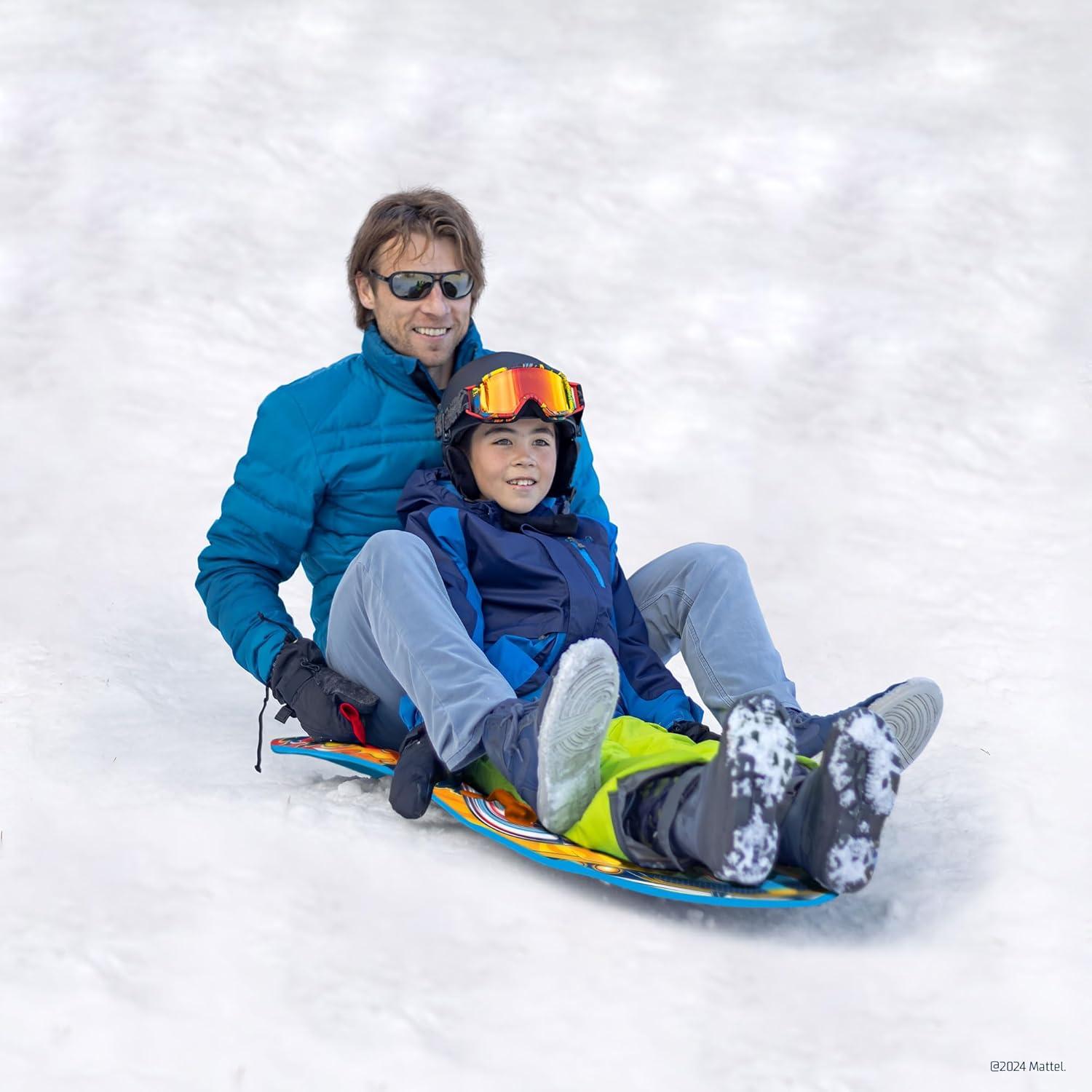 Hot Wheels Premium Foam Snow Sled with Sound Effect by Artikfun | Includes Motion Activated Sound Effect | Tow Rope and Handles | Outdoor use for Winter or Summer | 50in-127cm Design Length |