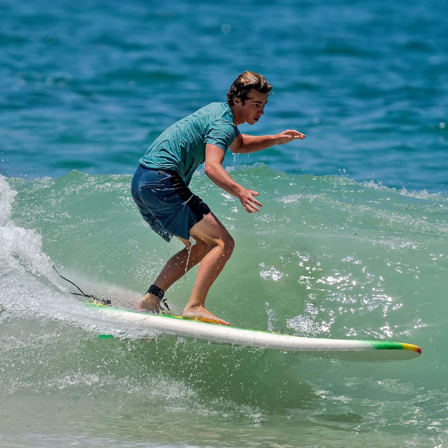Wavestorm – Classic Soft Top Foam 8ft Surfboard(Rasta Burst)