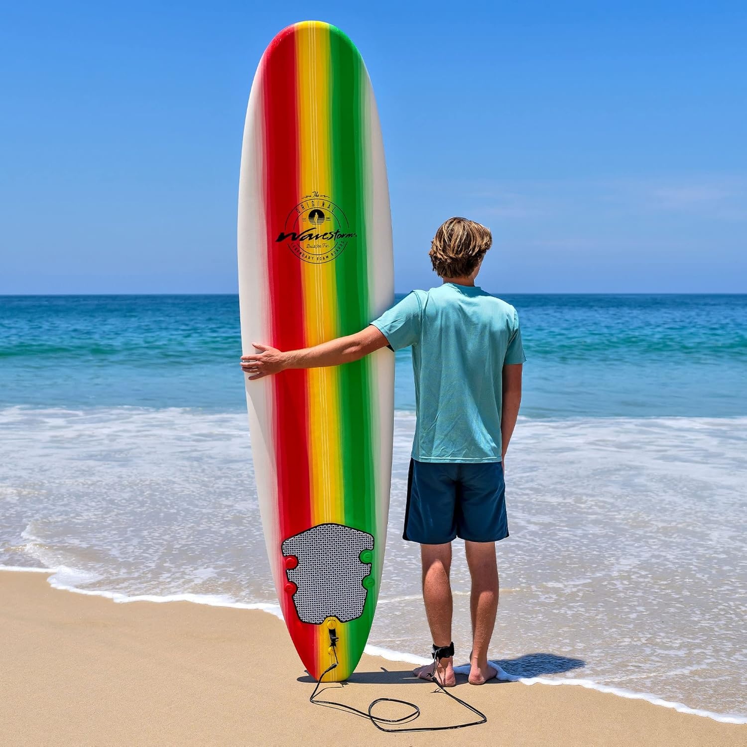 Wavestorm – Classic Soft Top Foam 8ft Surfboard(Rasta Burst)
