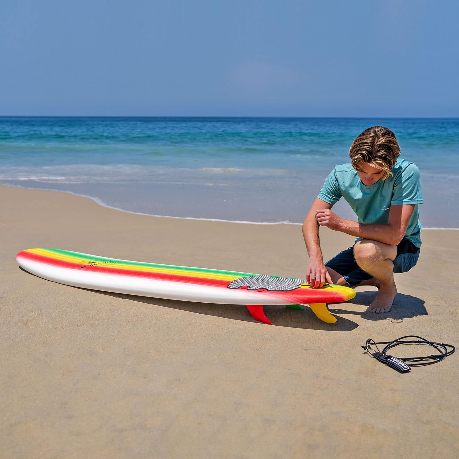 Wavestorm – Classic Soft Top Foam 8ft Surfboard(Rasta Burst)
