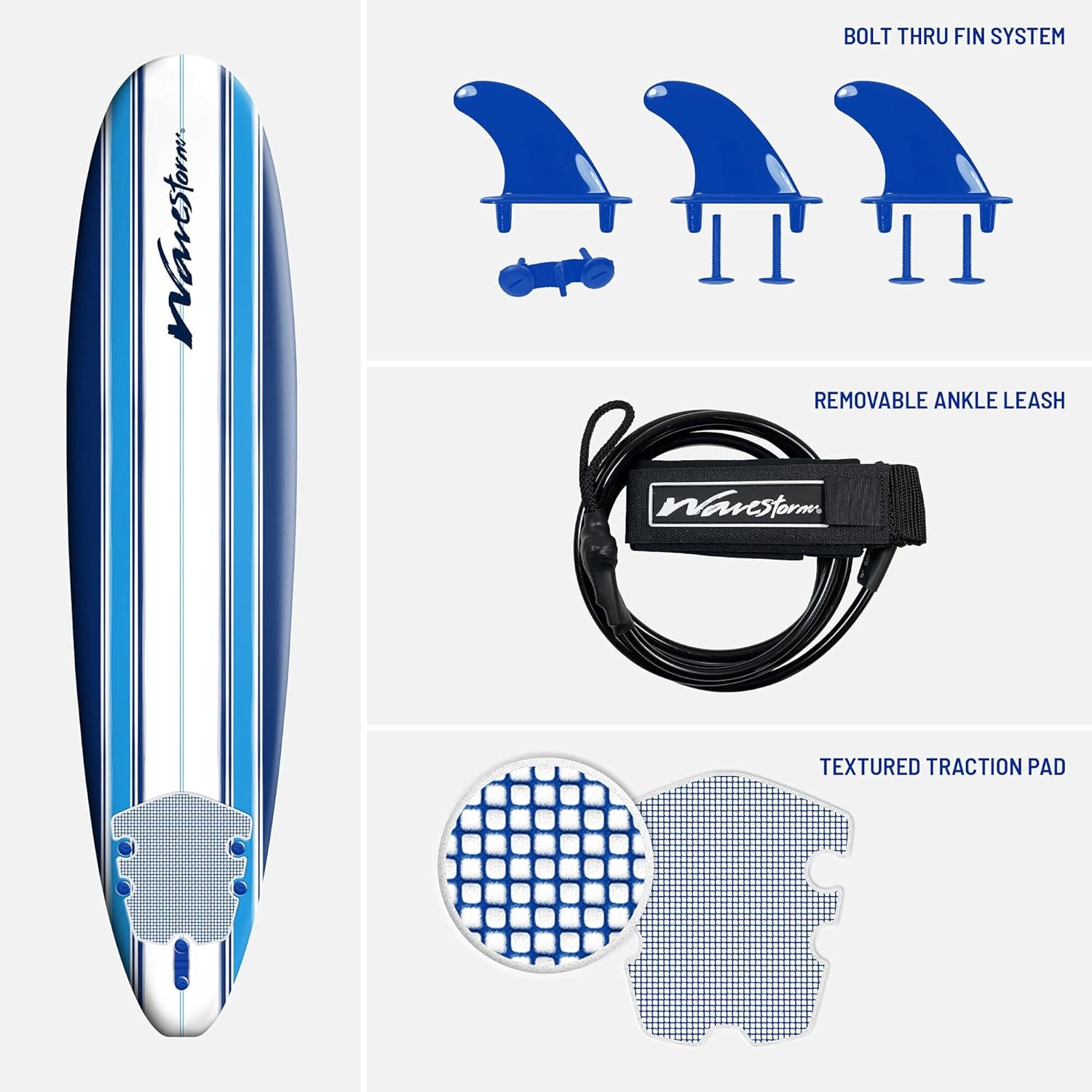 Wavestorm 8ft Classic Surfboard // Foam Wax Free Soft Top Longboard for Adults and Kids of All Levels of Surfing(Surfboard)