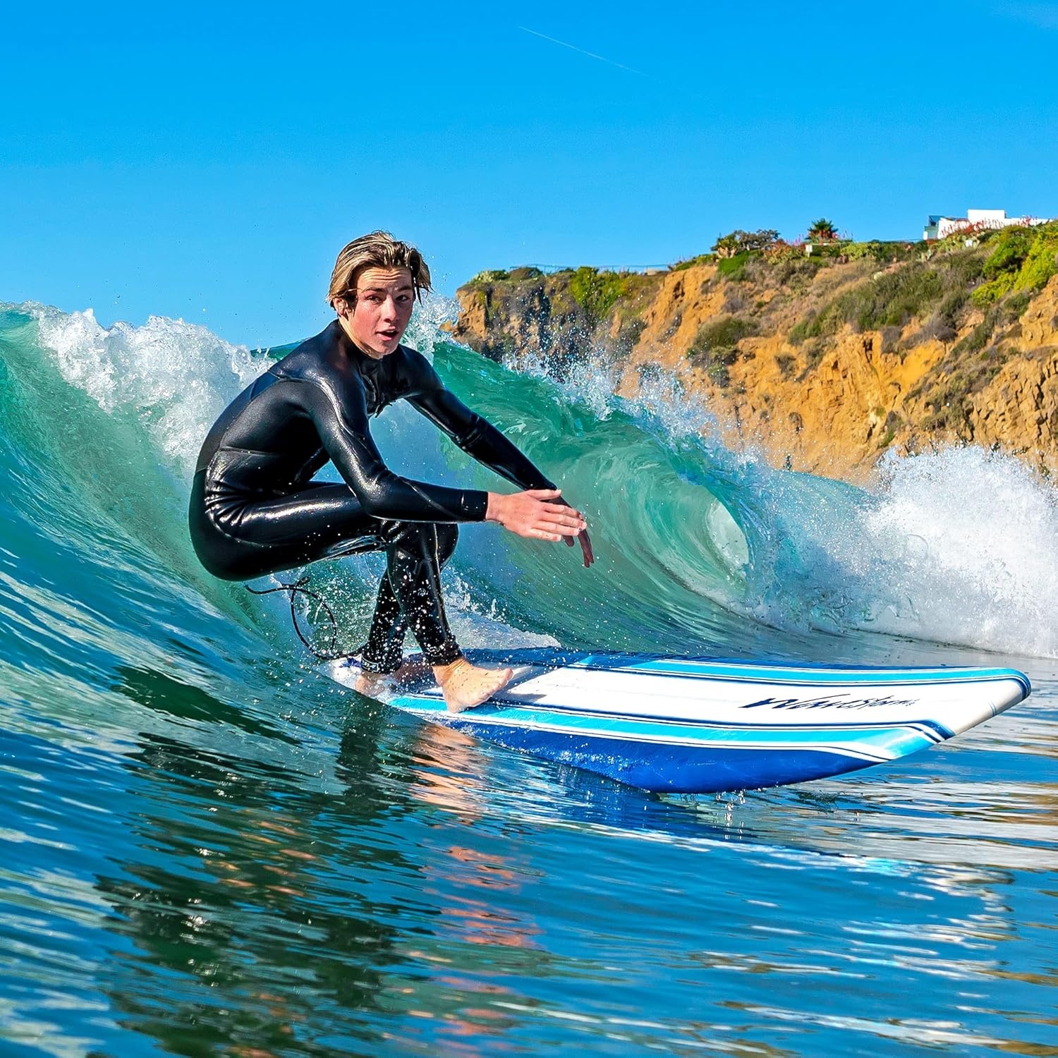 Wavestorm 8ft Classic Surfboard // Foam Wax Free Soft Top Longboard for Adults and Kids of All Levels of Surfing(Surfboard)