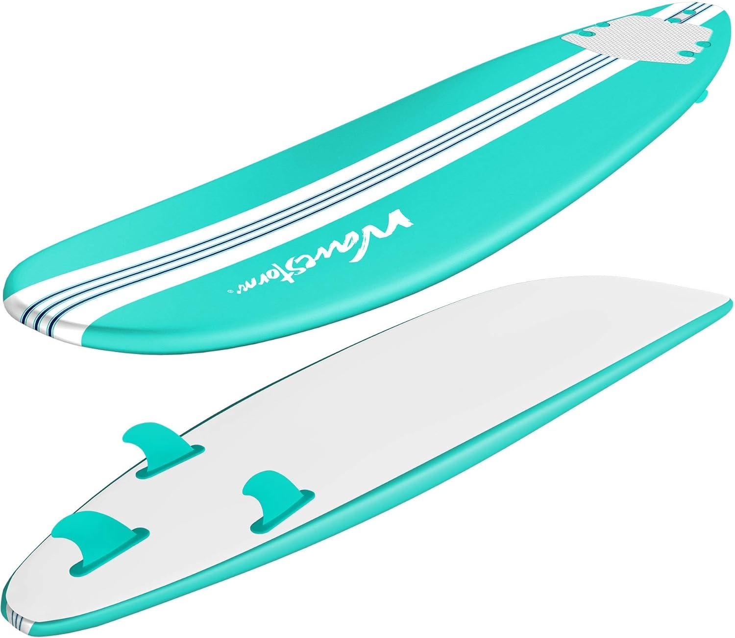 Wavestorm-15th Anniversary Edition Soft Top Foam 8ft Surfboard | for Beginners and All Levels | Includes Accessories | Leash and Multiple Fin Options, Turquoise pinline