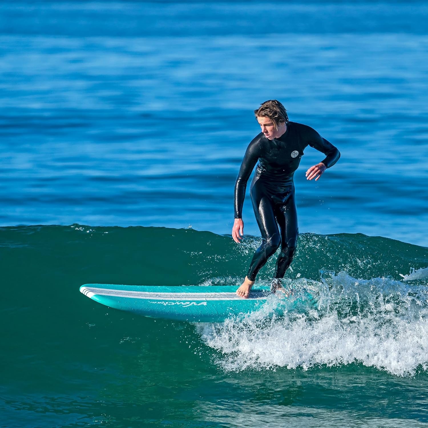 Wavestorm-15th Anniversary Edition Soft Top Foam 8ft Surfboard | for Beginners and All Levels | Includes Accessories | Leash and Multiple Fin Options, Turquoise pinline