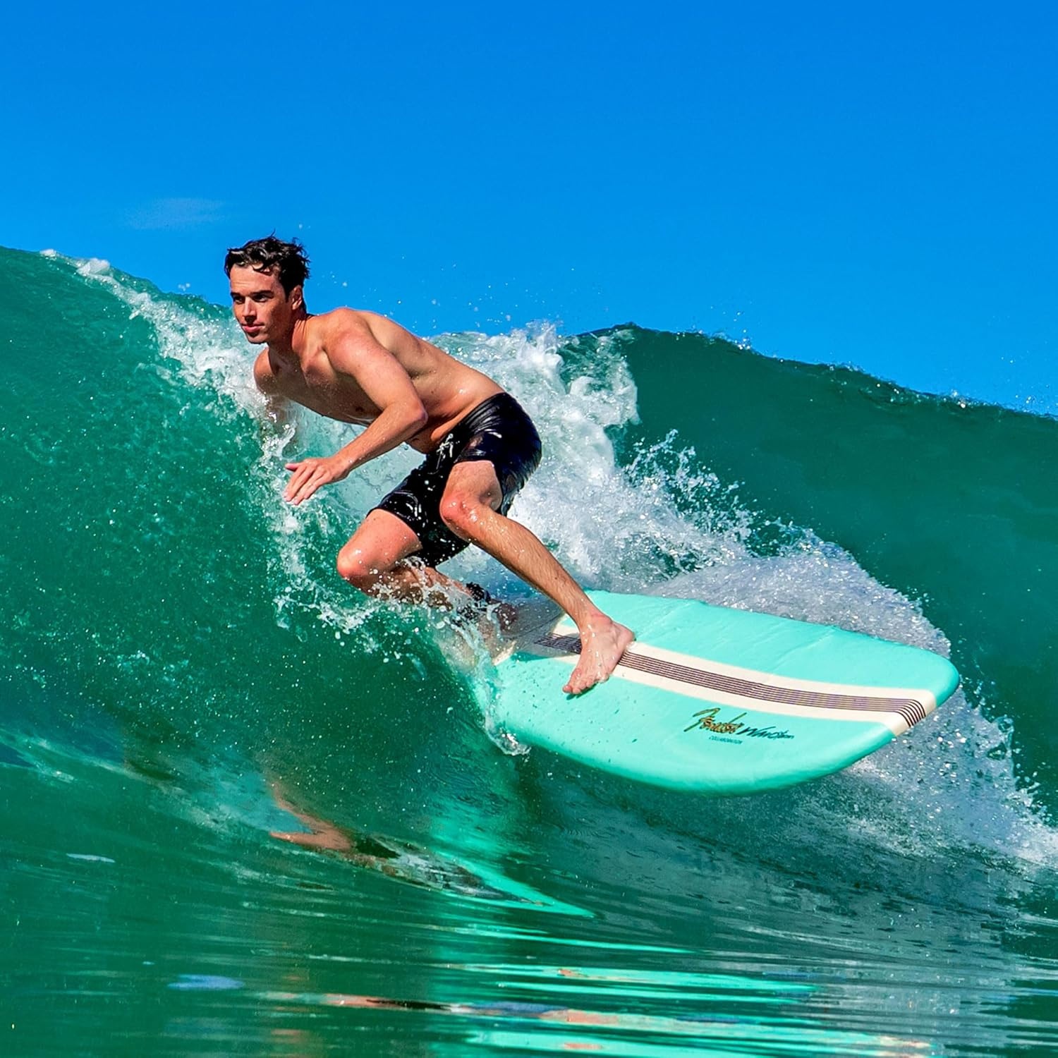 Fender x Wavestorm Collaboration 8ft Surfboard | Graphic top Deck with high Density Slick Bottom | for Kids and Adults | Foam Construction with Accessories | Leg Leash and Fin Set Included