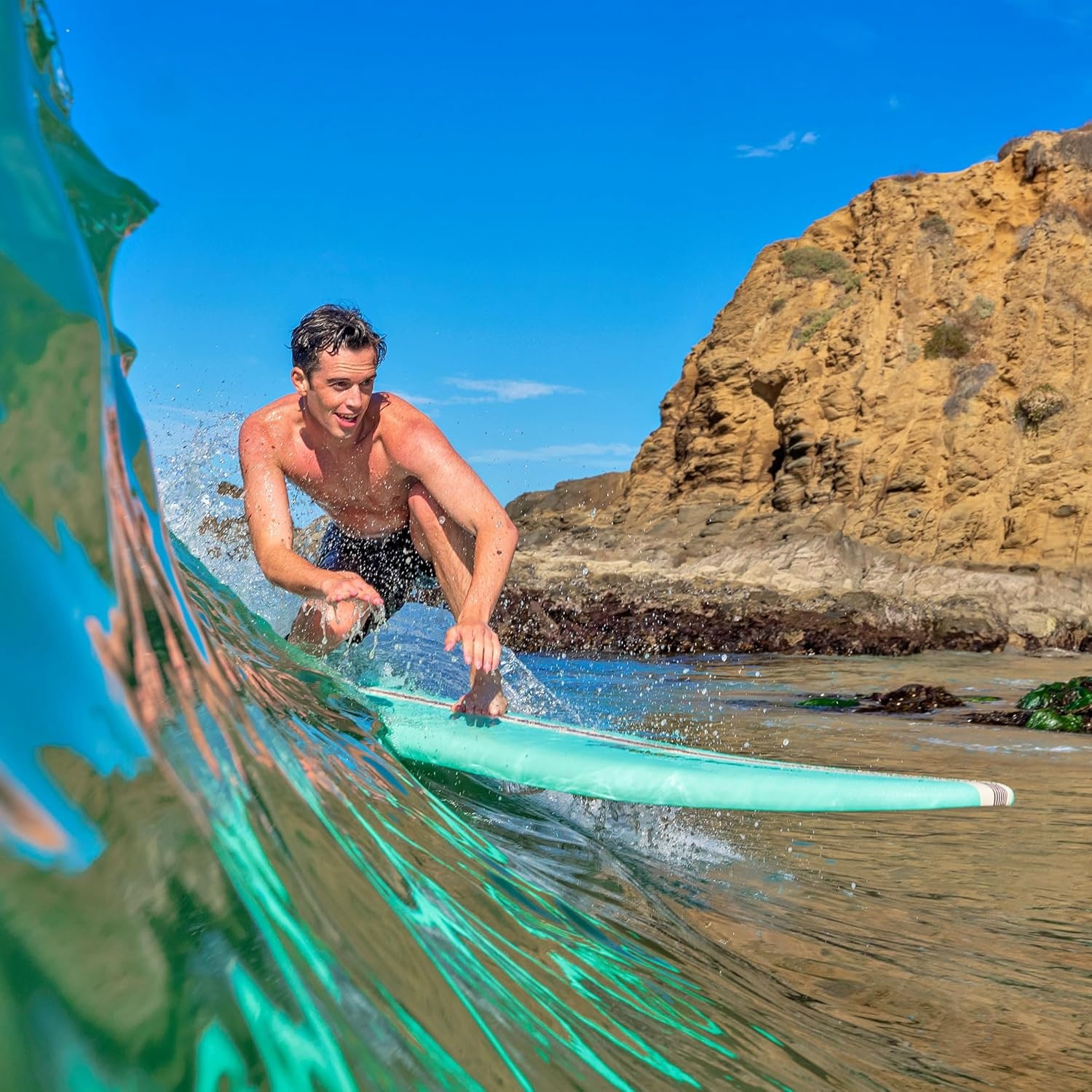 Fender x Wavestorm Collaboration 8ft Surfboard | Graphic top Deck with high Density Slick Bottom | for Kids and Adults | Foam Construction with Accessories | Leg Leash and Fin Set Included