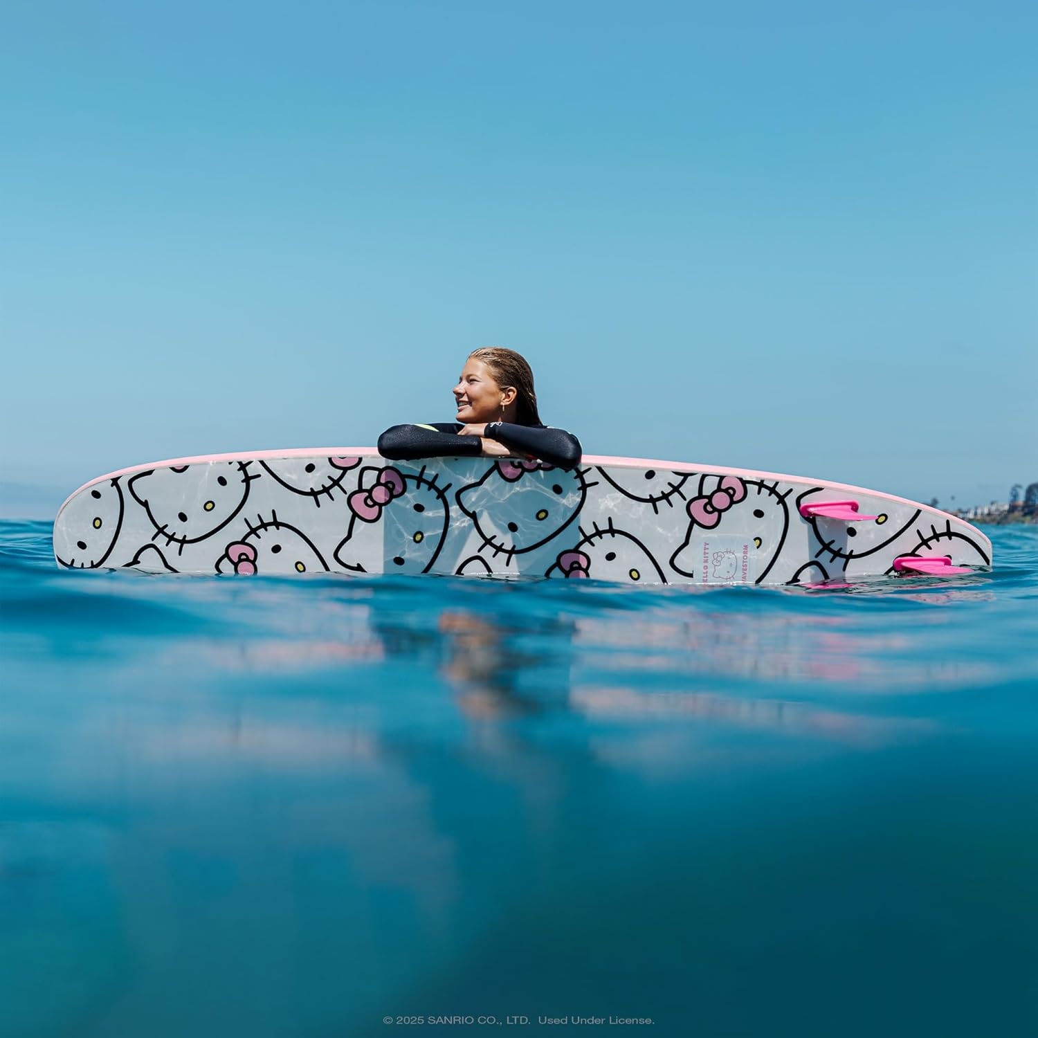 Hello Kitty 8ft Surfboard by Wavestorm | Graphic top Deck with high Density Slick Bottom | for Kids and Adults | Foam Construction with Accessories | Includes Basic Leash