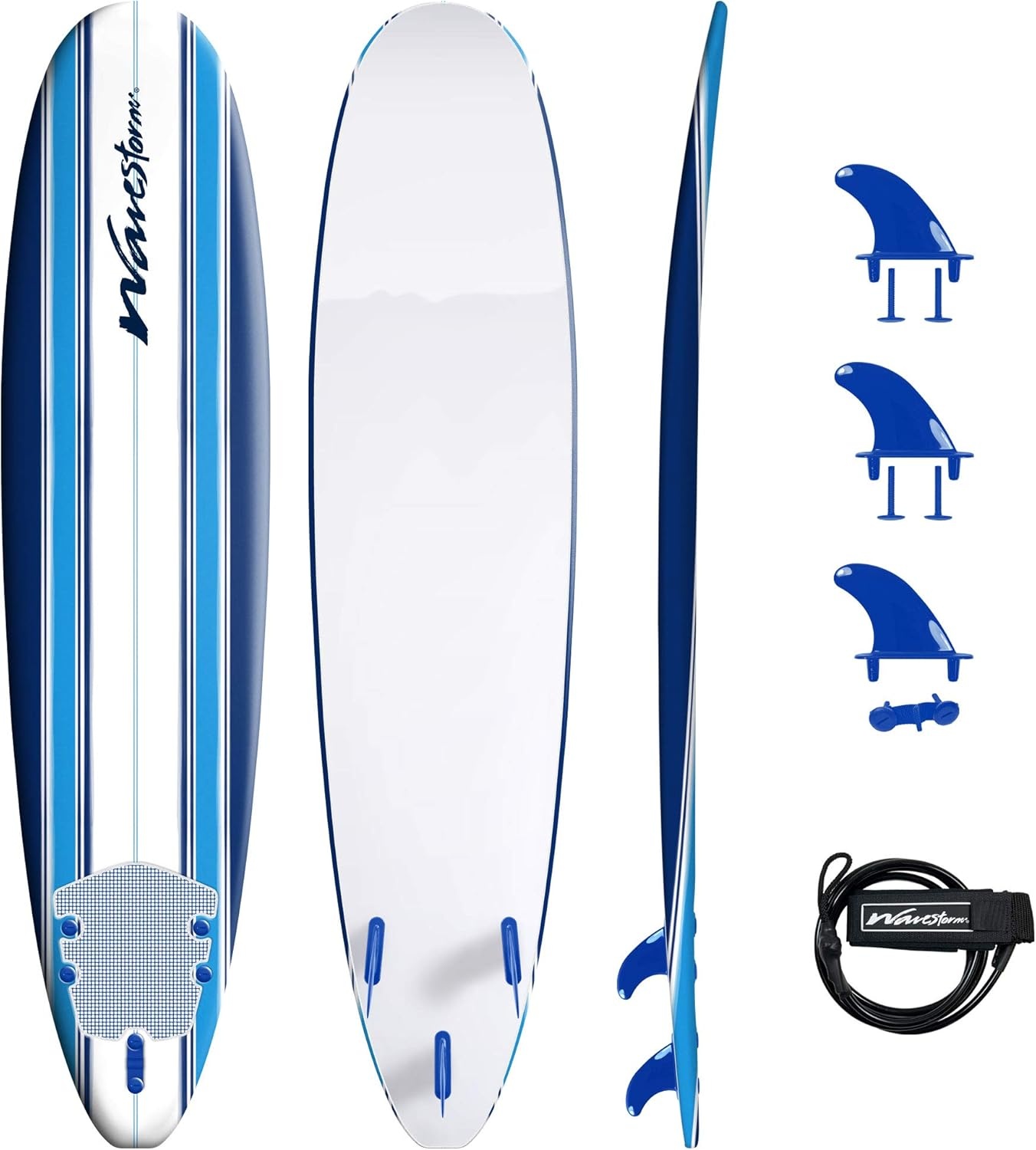 Wavestorm 8ft Classic Surfboard Bundle – Soft Top Foam Longboard and Accessories for Beginners and All Levels