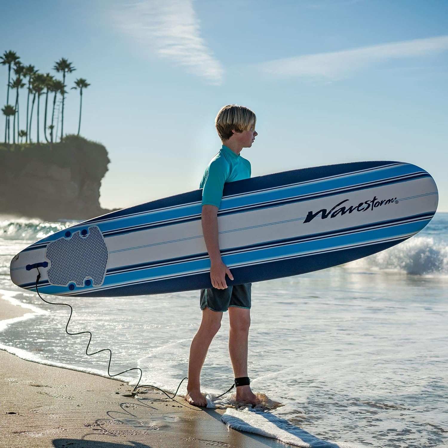 Wavestorm 8ft Classic Surfboard Bundle – Soft Top Foam Longboard and Accessories for Beginners and All Levels