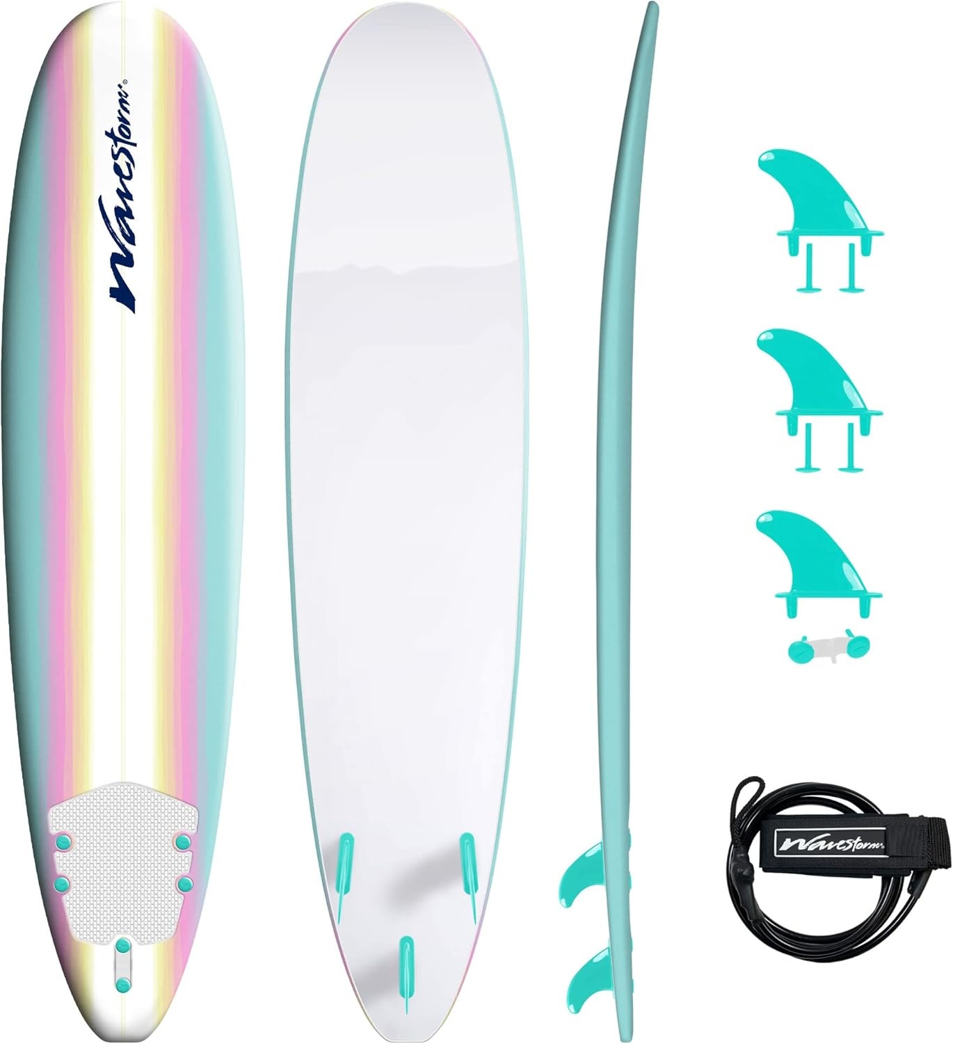Wavestorm 8ft Classic Surfboard Bundle – Soft Top Foam Longboard and Accessories for Beginners and All Levels