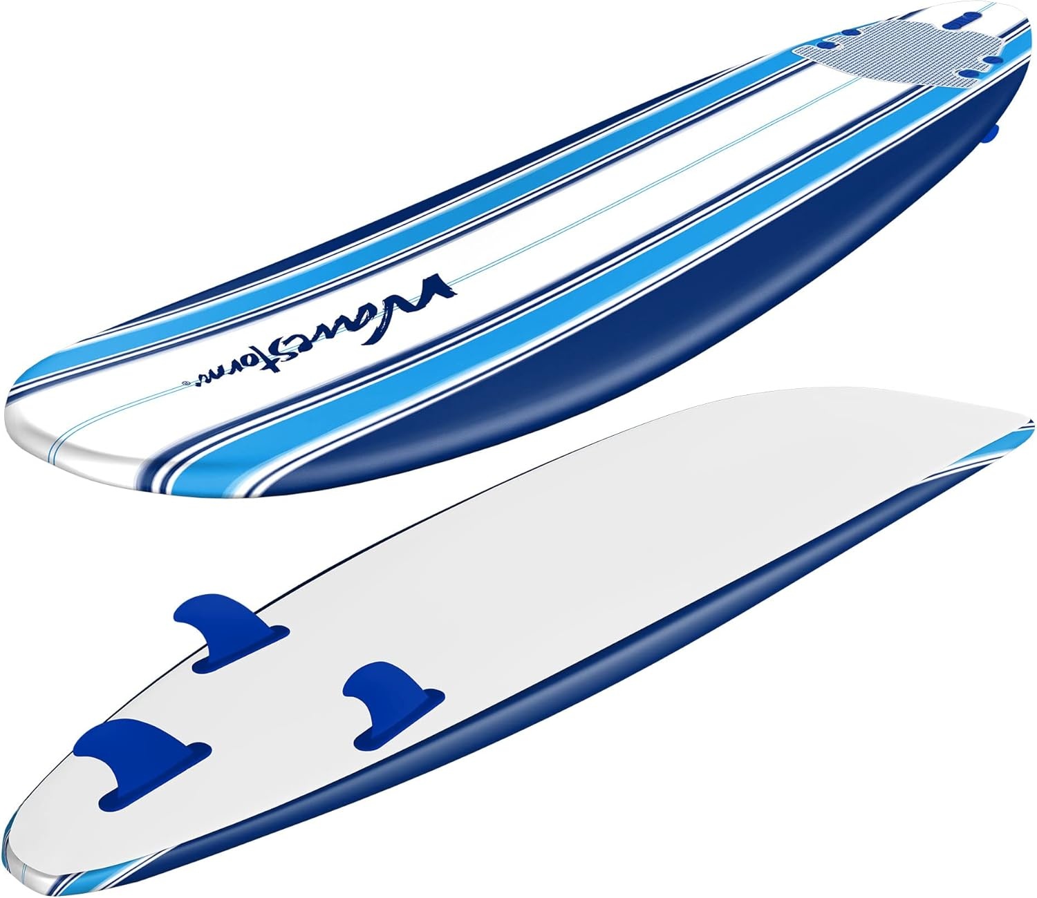 Wave Storm – Classic Soft Top Foam 9ft Surfboard for Beginners and All Surfing Levels Complete Set Includes Leash and Multiple Fins Heat Laminated, Blue Pinline