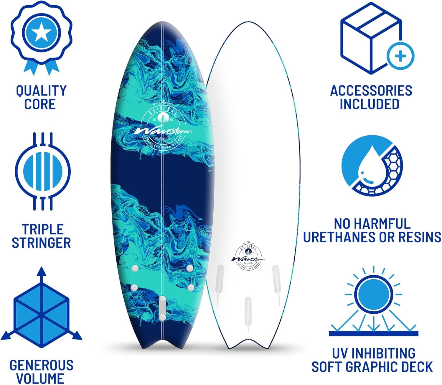 Wavestorm -Foam 5’6″ Surfboard(Blue Marble)