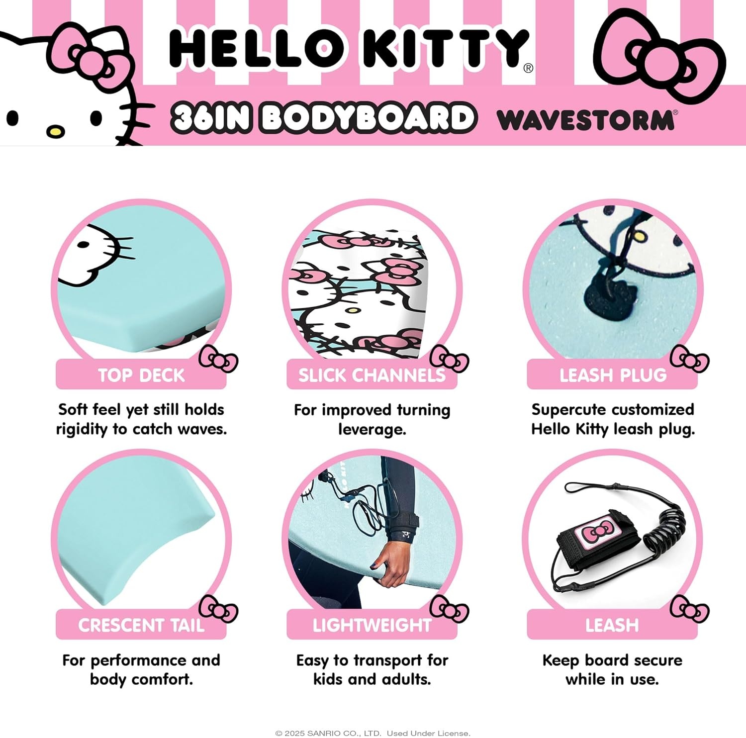 Hello Kitty 36in Bodyboard by Wavestorm(TRQ)