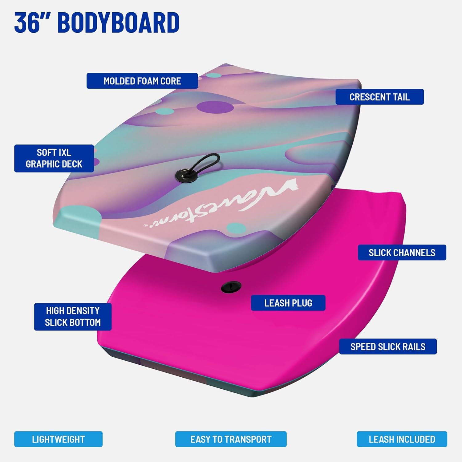 Wavestorm 36in Bodyboards(Lavender Pink)