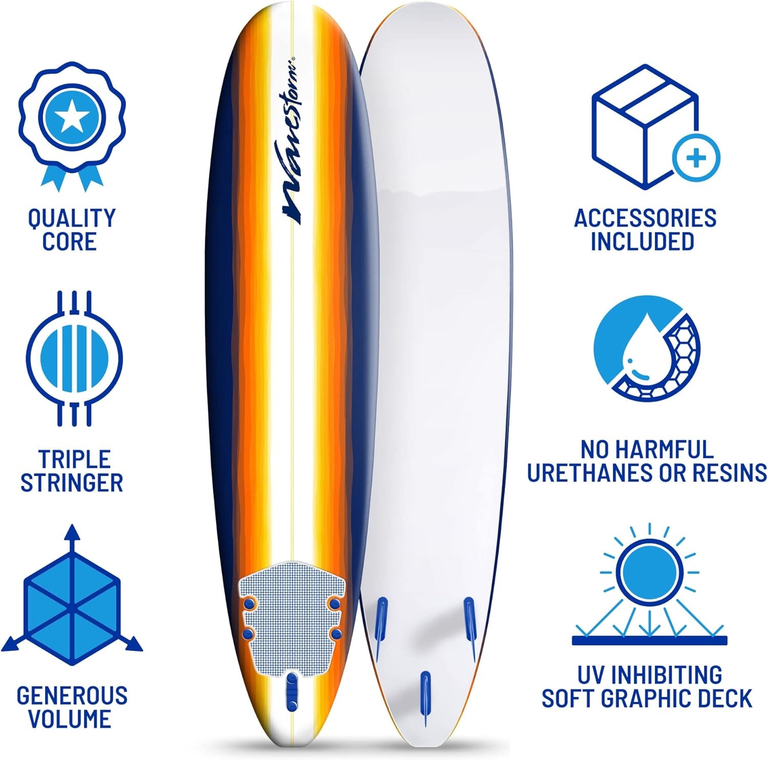 Wavestorm – Classic Soft Top Foam 8ft Surfboard(Sunburst)