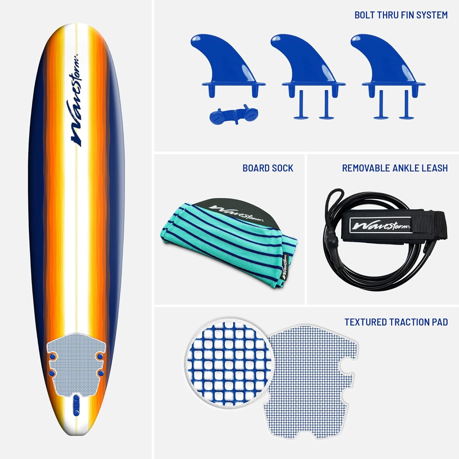 Wavestorm – Classic Soft Top Foam 8ft Surfboard(Sunburst)