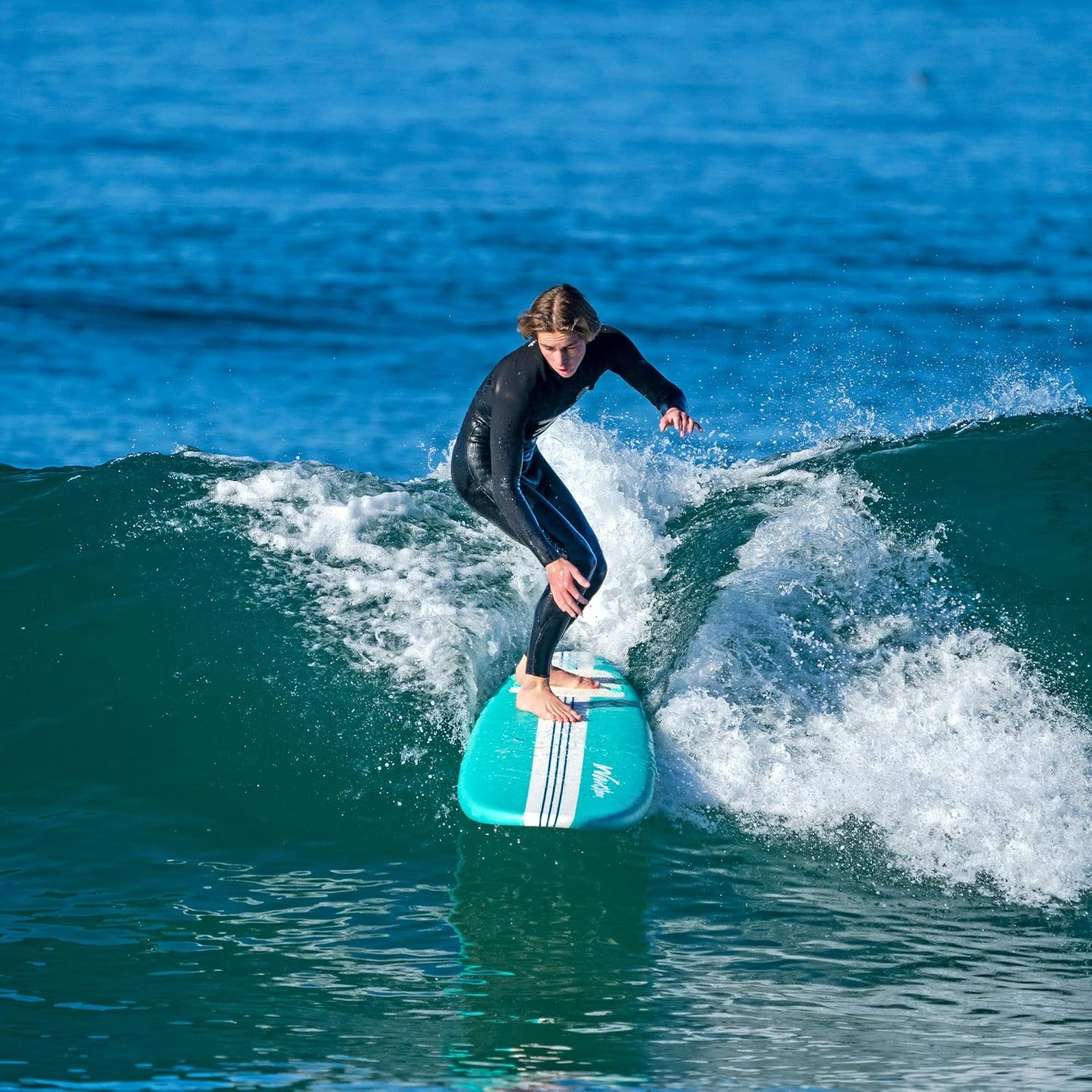 WAVESTORM 8ft Premium Classic Longboard Surfboard(Retro Turquoise)