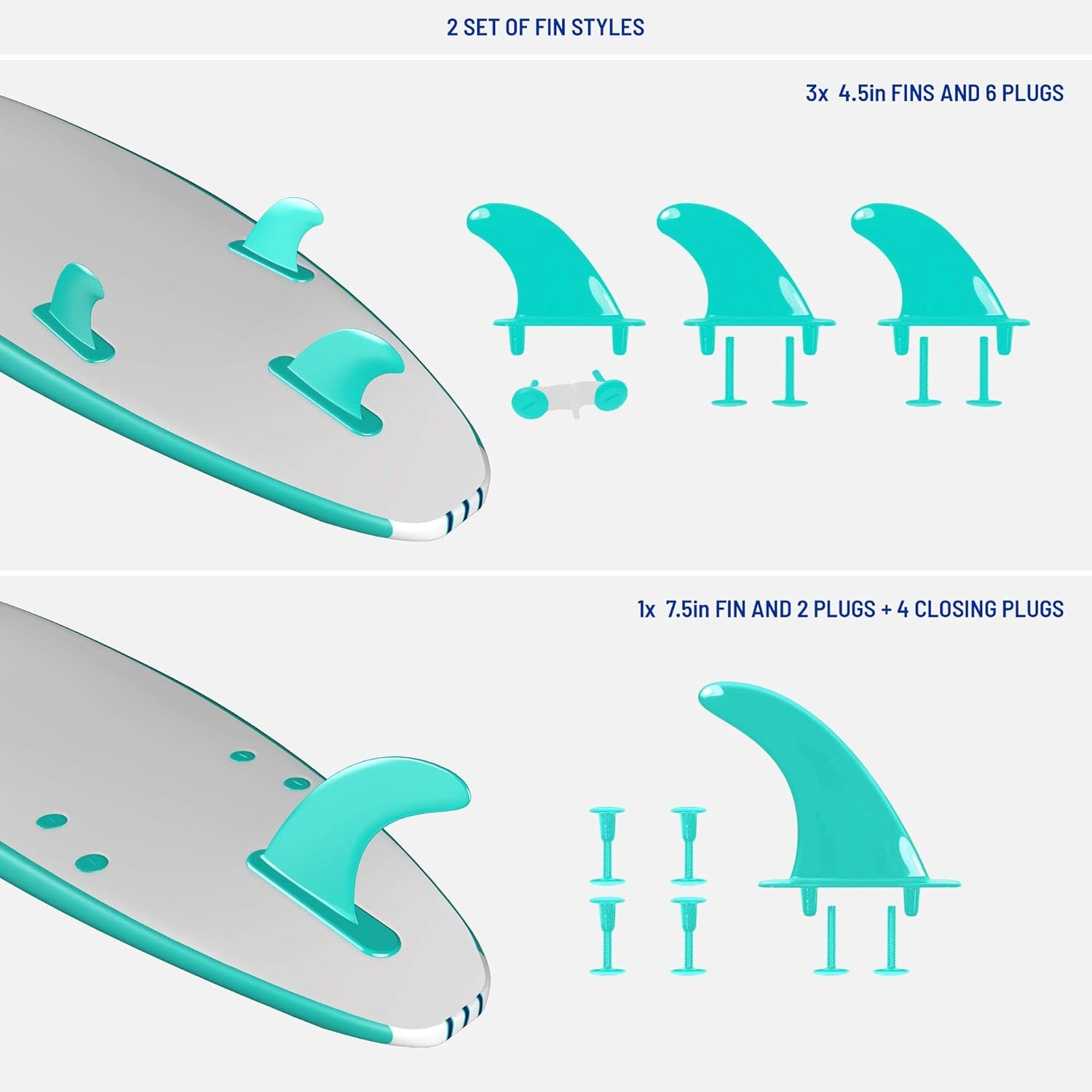 WAVESTORM 8ft Premium Classic Longboard Surfboard(Retro Turquoise)
