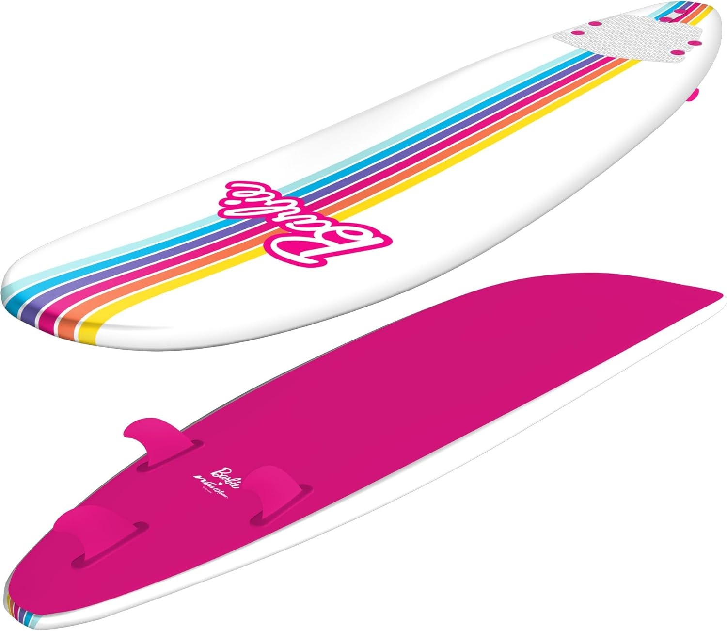 Barbie™ Signature 8ft Surfboard by Wavestorm | Graphic top Deck with high Density Slick Bottom | for Kids and Adults |Foam Construction with Accessories | Leg Leash and Fin Set Included,White(Barbie Surfboard)