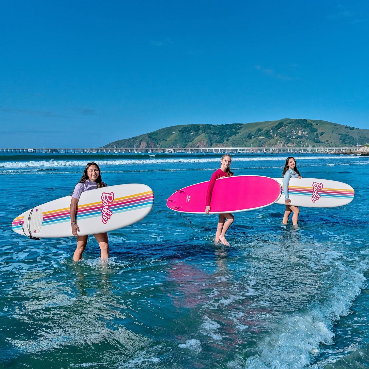 Barbie™ Signature 8ft Surfboard by Wavestorm | Graphic top Deck with high Density Slick Bottom | for Kids and Adults |Foam Construction with Accessories | Leg Leash and Fin Set Included,White(Barbie Surfboard)