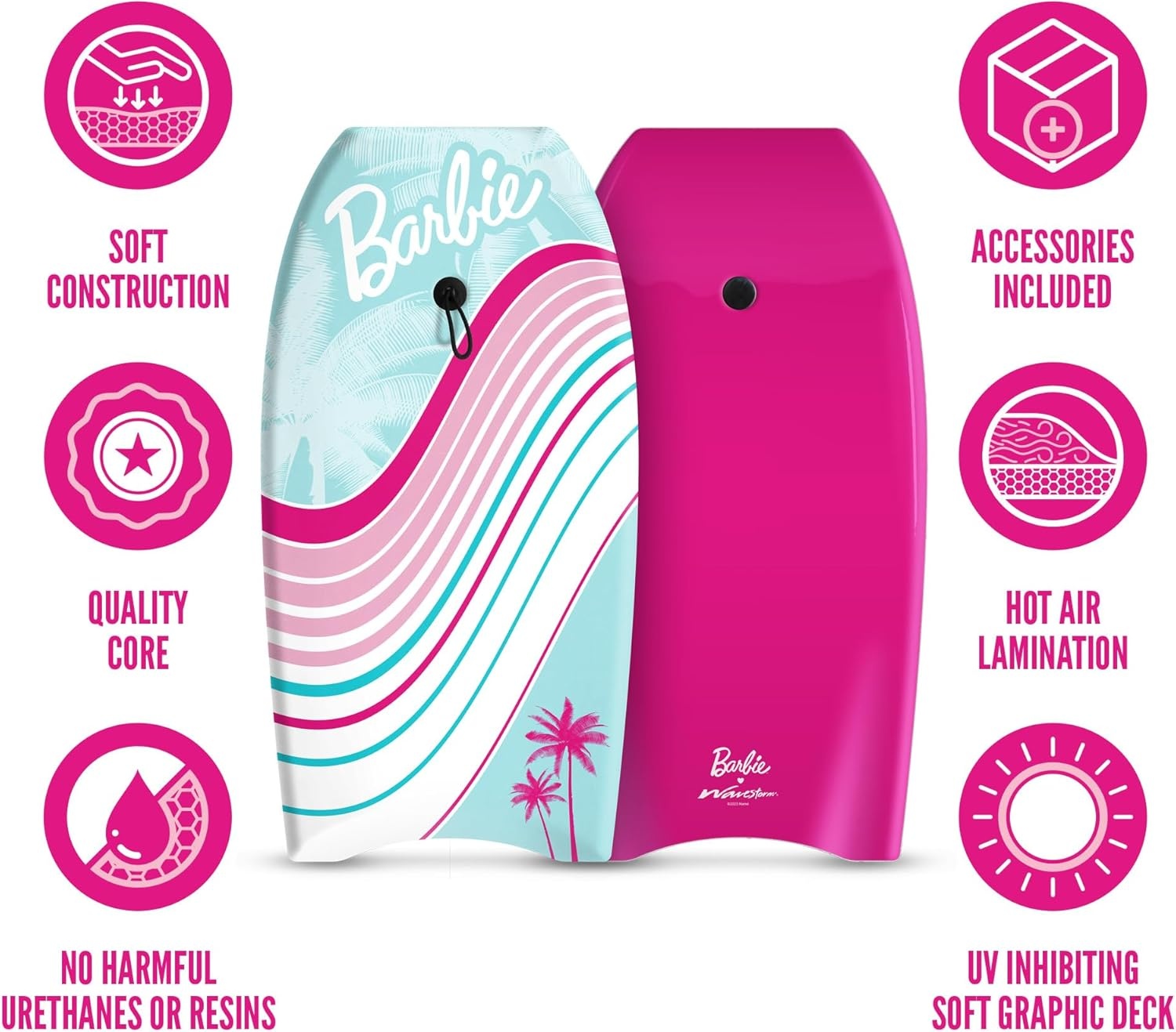 Barbie™ Signature 36in Bodyboard by Wavestorm | Graphic top Deck with high Density Slick Bottom | for Kids and Adults |Foam Construction with Accessories |,Light Blue