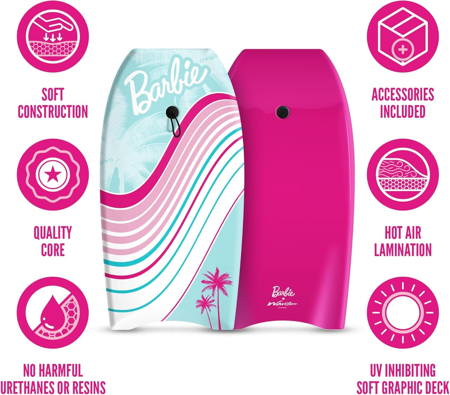 Barbie™ Signature 36in Bodyboard by Wavestorm 2-Pack | Graphic top Deck with high Density Slick Bottom | for Kids and Adults |Foam Construction with Accessories | Basic Leash Included