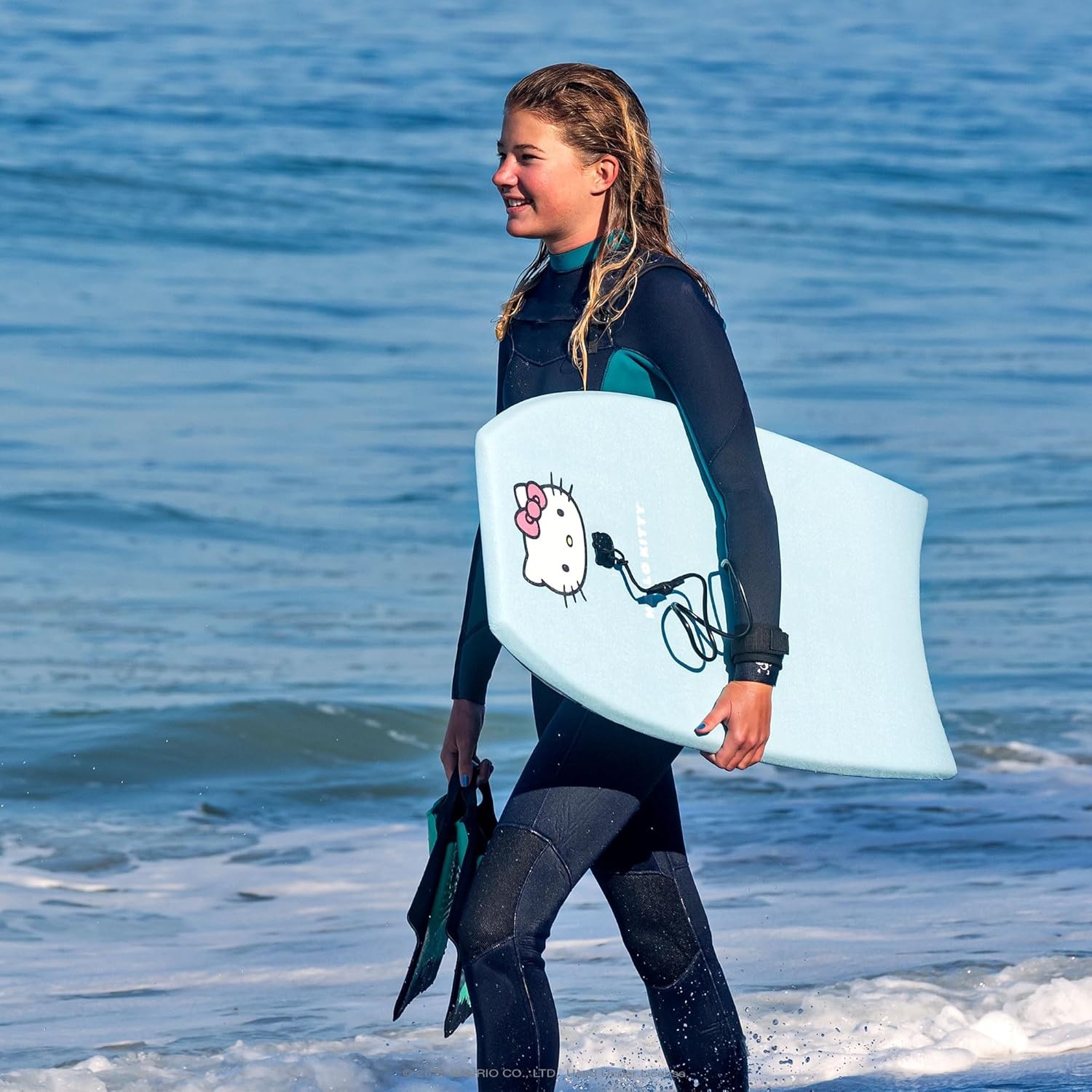 Hello Kitty 36in Bodyboard by Wavestorm 2PK | Graphic top Deck with high Density Slick Bottom | Foam Construction with Accessories | Includes Upgraded Coiled Leash(TRQ Pink TRQ Pink)