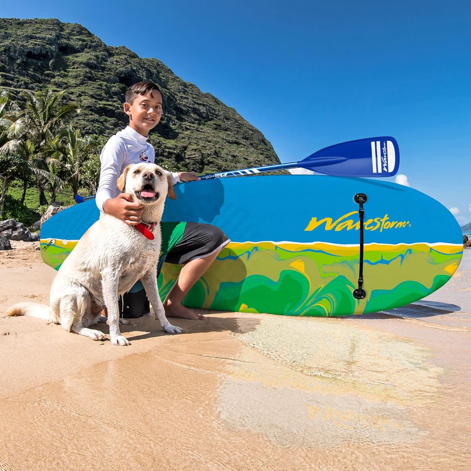 WAVESTORM 8ft Junior Stand Up Paddleboard | Superior Foam Construction with Stringers | Accessories Included Adjustable Paddle Leash and Removable fin| Carry Handle | Sized for Youth