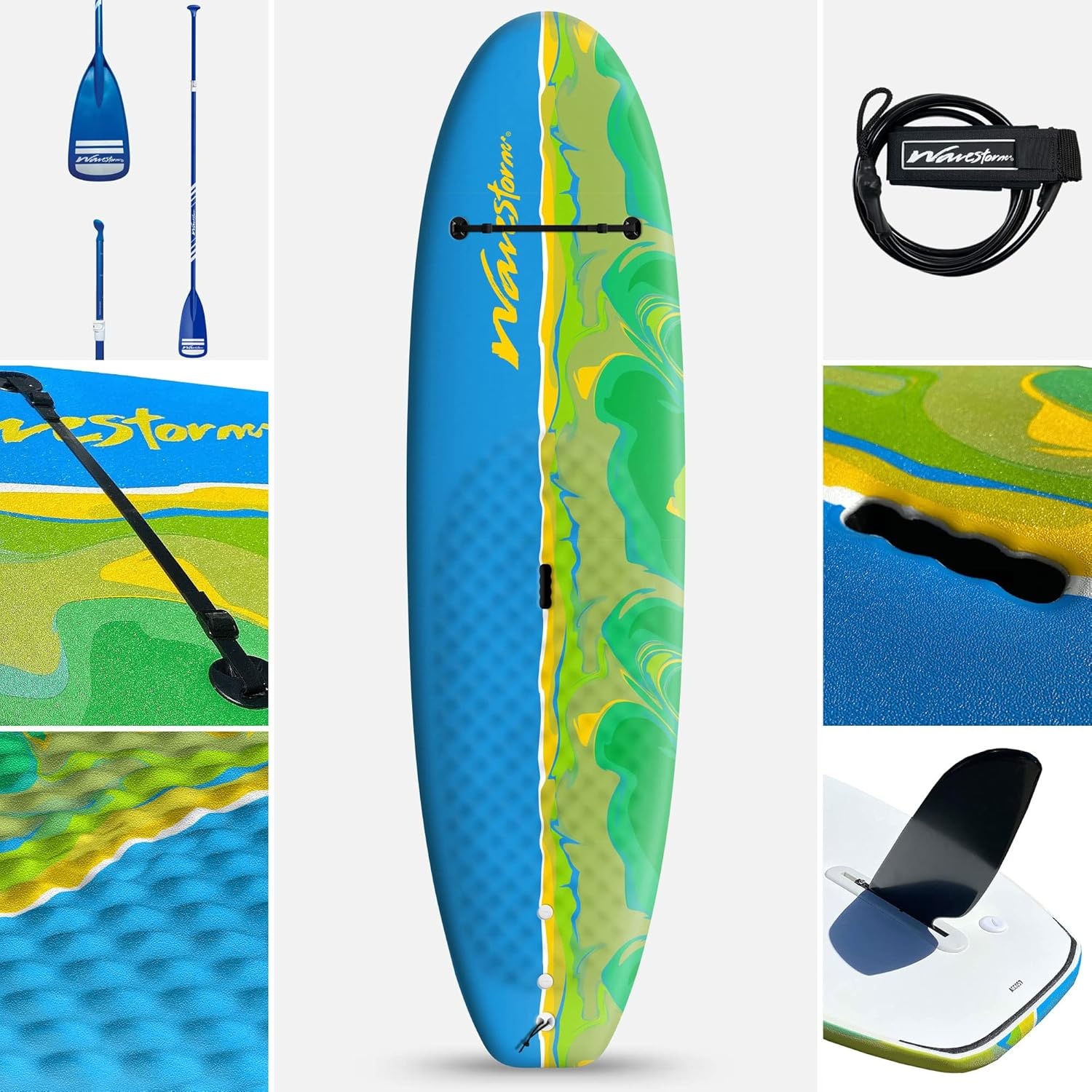 WAVESTORM 8ft Junior Stand Up Paddleboard | Superior Foam Construction with Stringers | Accessories Included Adjustable Paddle Leash and Removable fin| Carry Handle | Sized for Youth