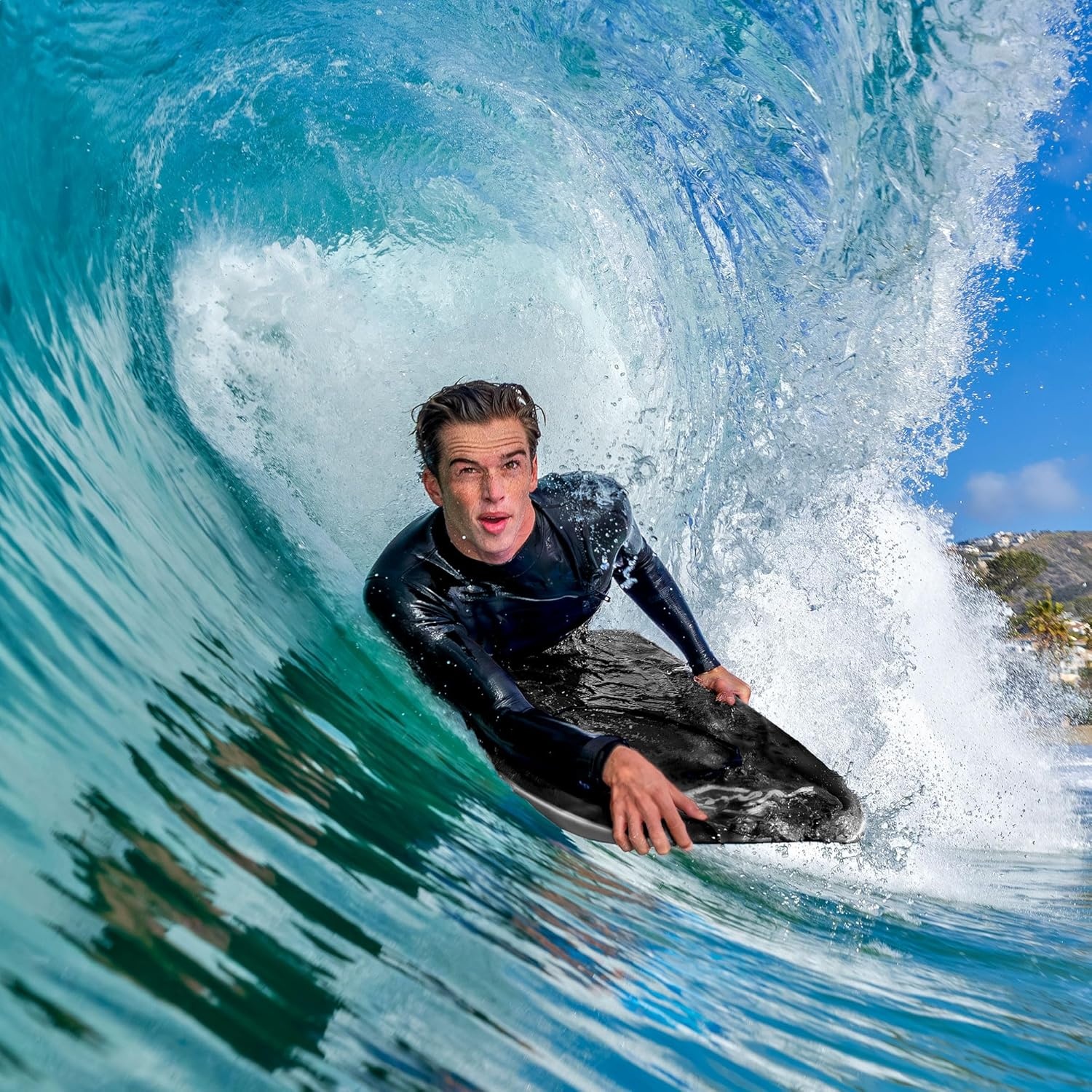 Wave Storm 42.5in Performance Foam Bodyboard with Sector Fin Channel Bottom(Black)