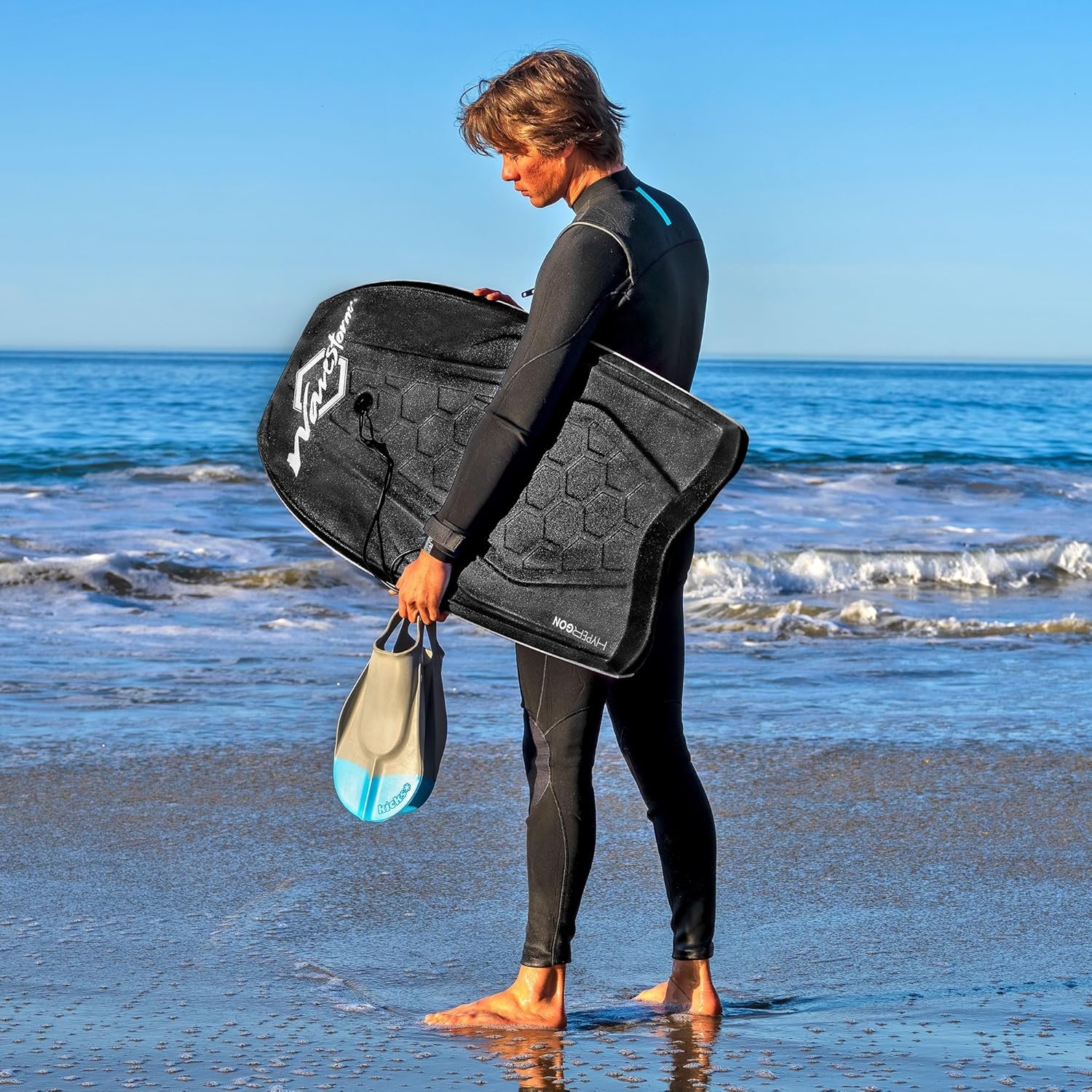 Wave Storm 42.5in Performance Foam Bodyboard with Sector Fin Channel Bottom(Black)