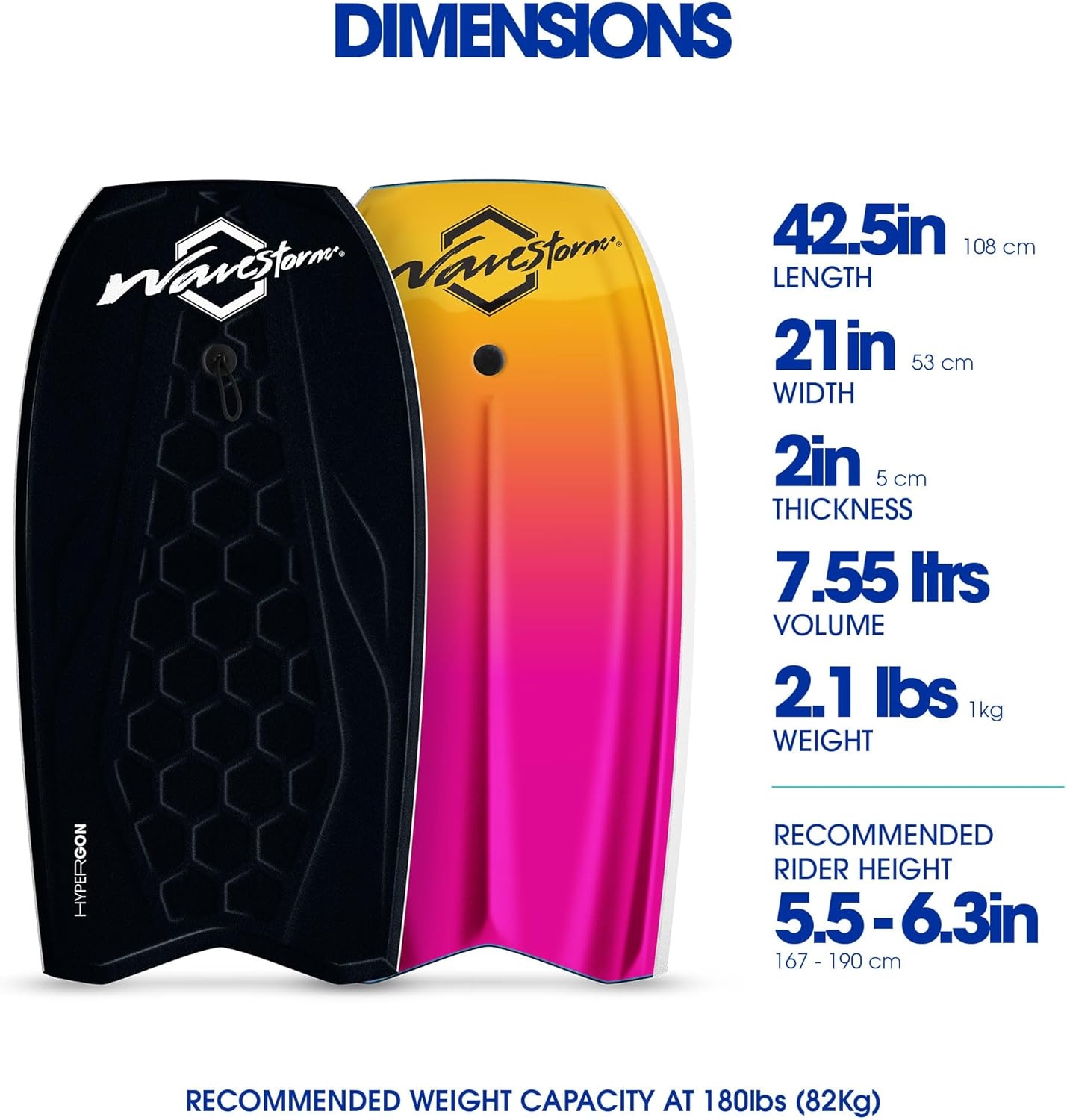 Wave Storm 42.5in Performance Foam Bodyboard with Sector Fin Channel Bottom(Black)