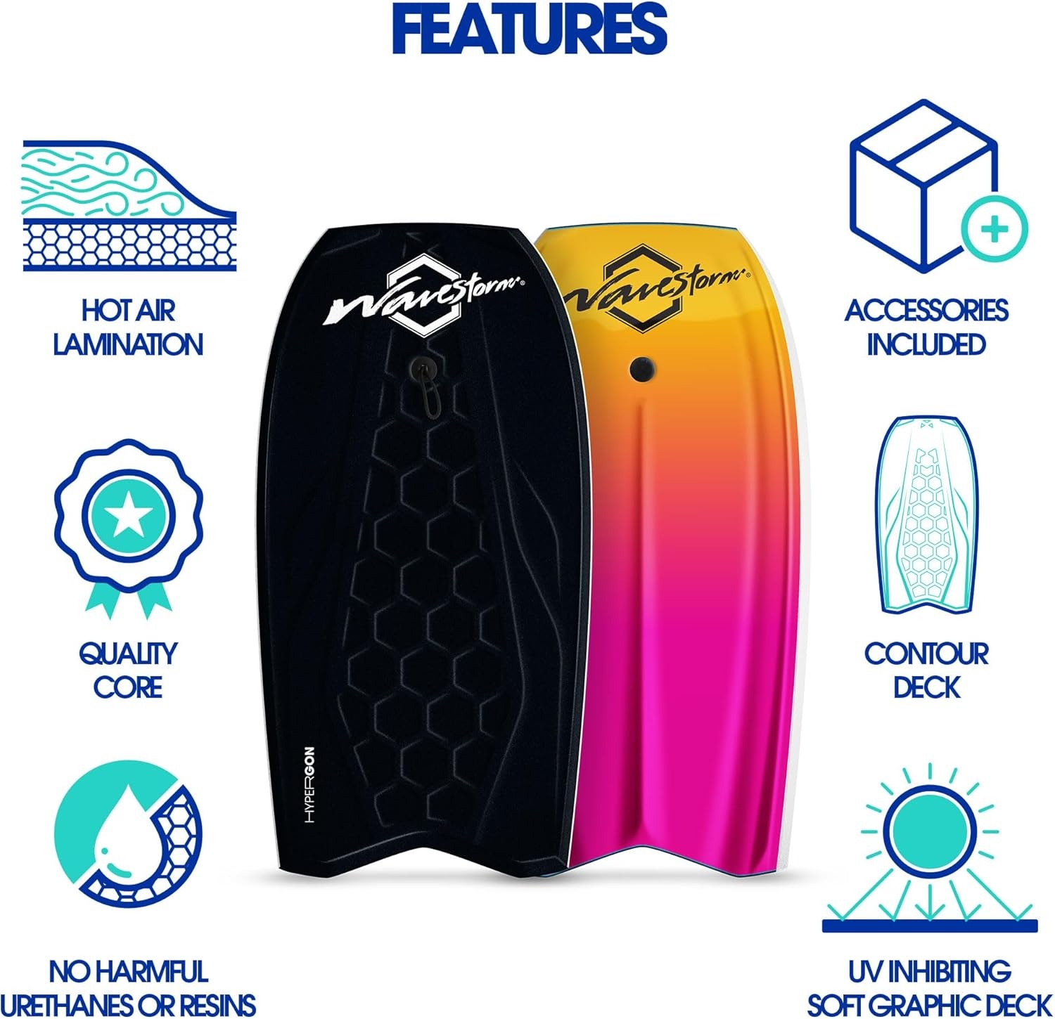 Wave Storm 42.5in Performance Foam Bodyboard with Sector Fin Channel Bottom(Black)