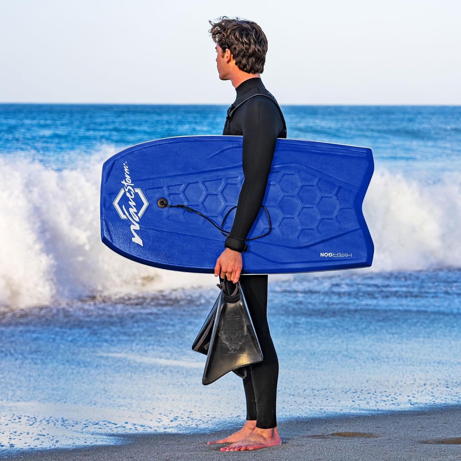 Wave Storm 42.5in Performance Foam Bodyboard with Sector Fin Channel Bottom(Navy Blue TRQ)