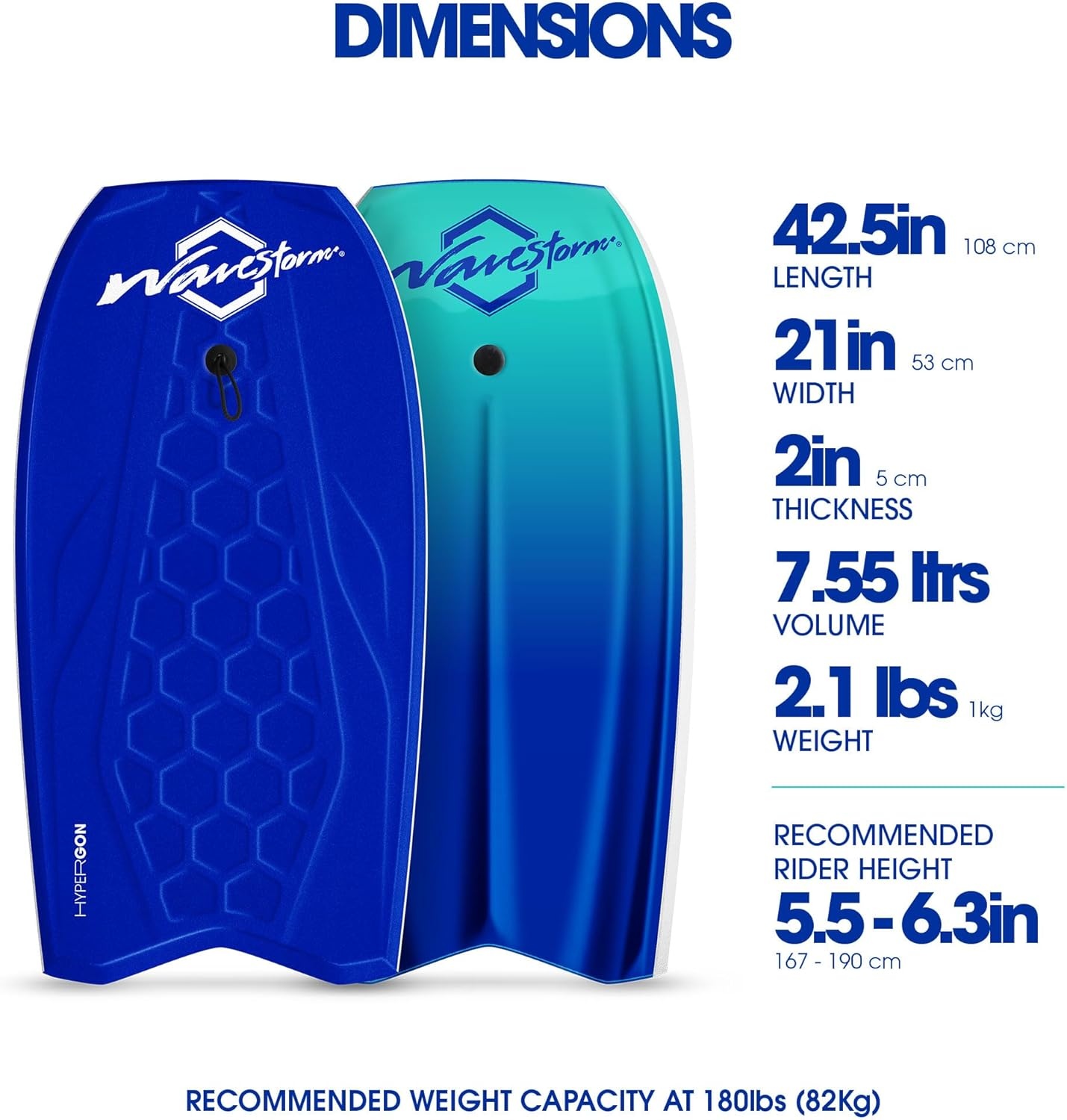 Wave Storm 42.5in Performance Foam Bodyboard with Sector Fin Channel Bottom(Navy Blue TRQ)