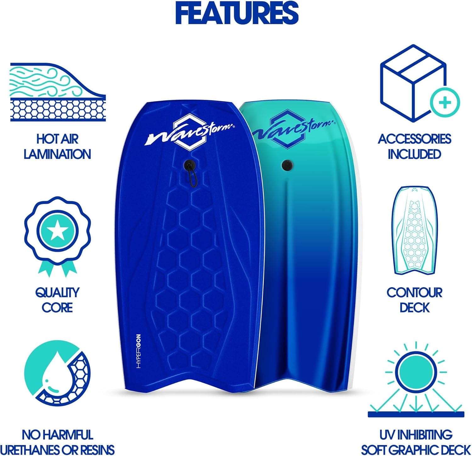 Wave Storm 42.5in Performance Foam Bodyboard with Sector Fin Channel Bottom(Navy Blue TRQ)